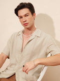 Highlander Men Beige Self Design Oversized Fit Casual Shirt - Beige - Image 1
