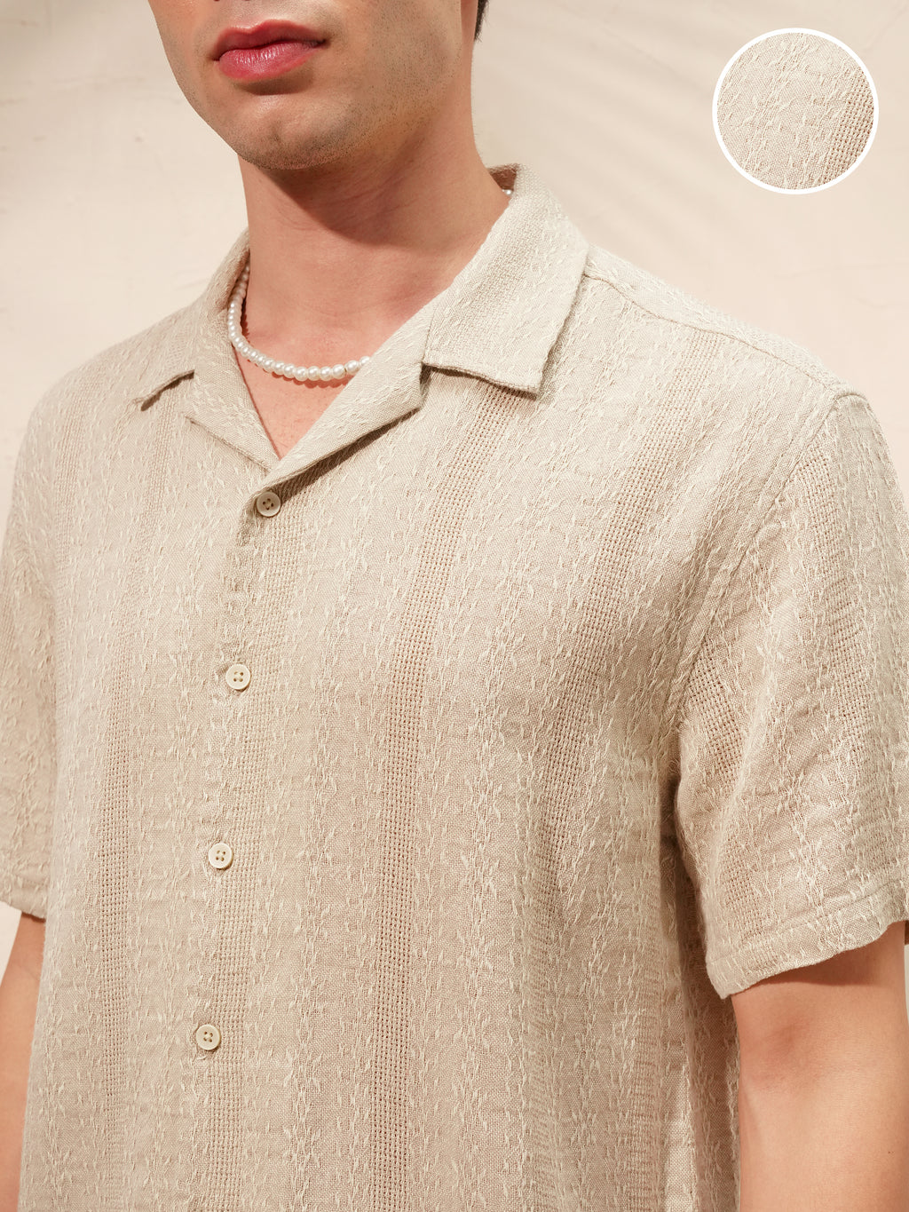 Highlander Men Beige Self Design Oversized Fit Casual Shirt - Beige - Image 5
