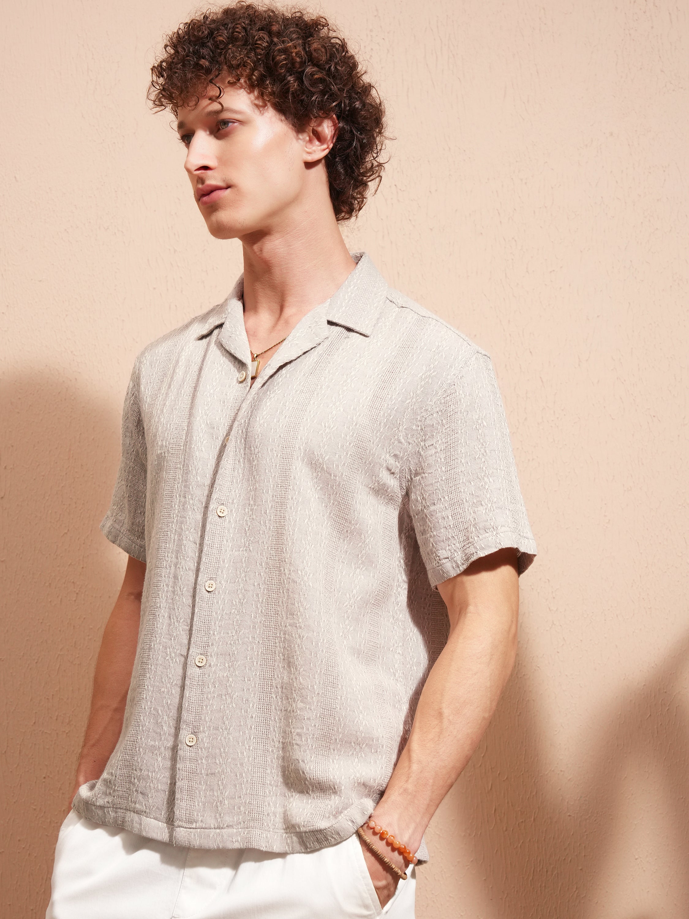 Highlander Men Lavender Self Design Relaxed Fit Casual Shirt - Lavender - Image 4