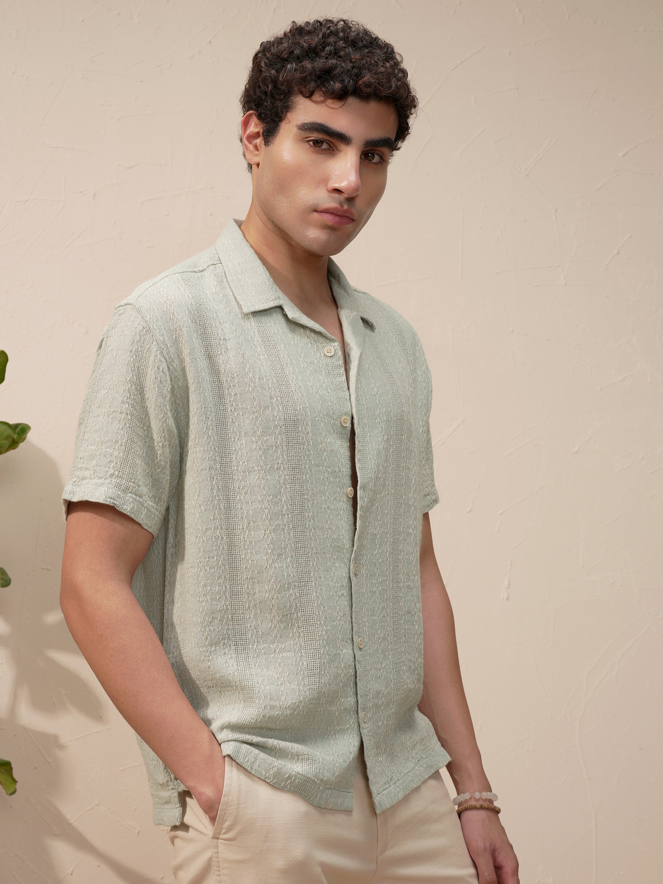 Highlander Men Green Striped Relaxed Fit Casual Shirt - Green - Image 6