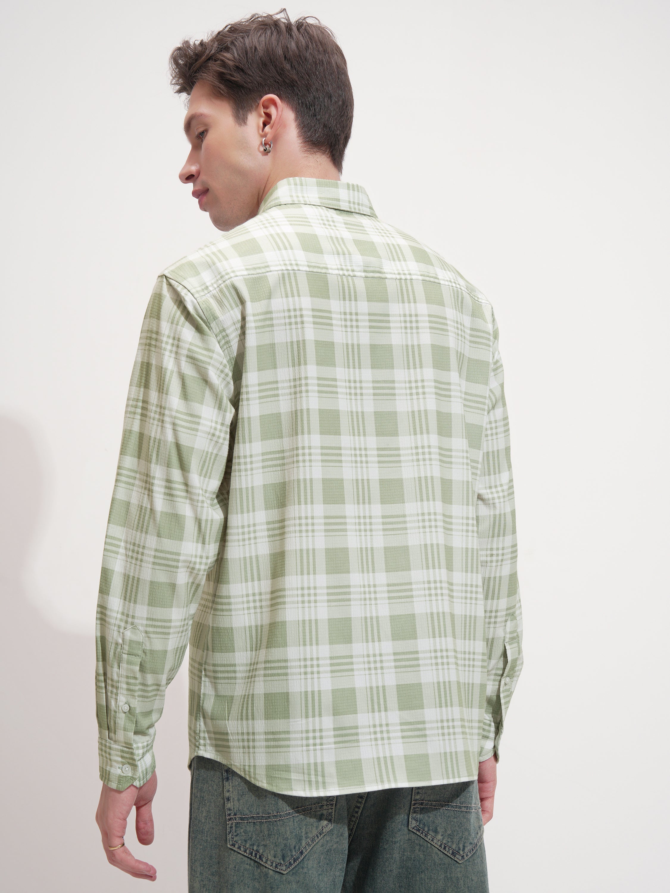 Highlander Men Olive Checked Relaxed Fit Casual Shirt - Olive - Image 3