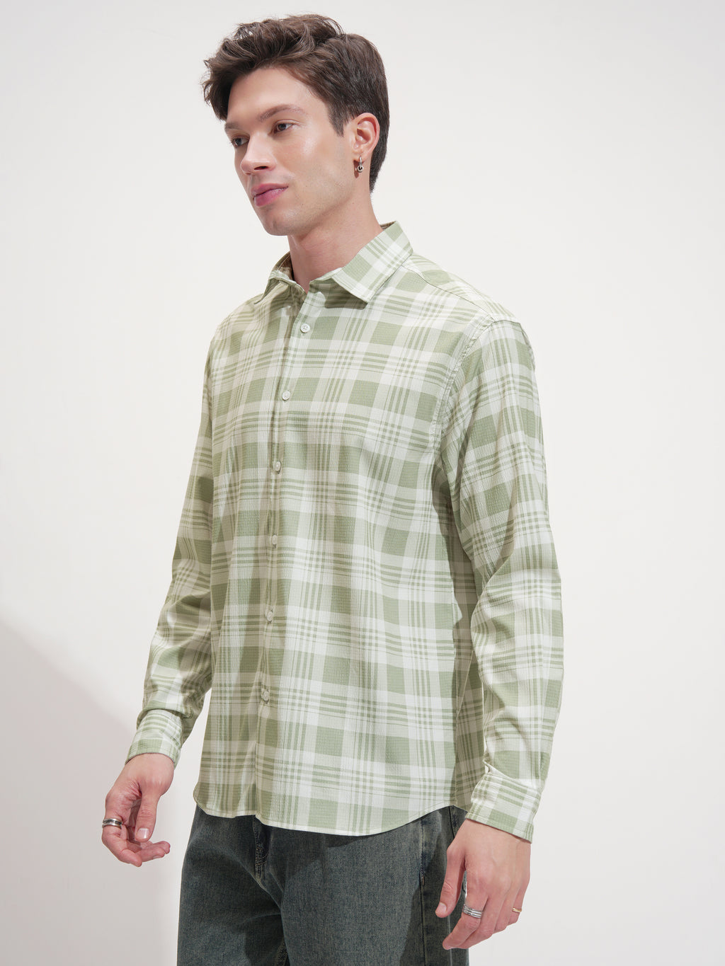 Highlander Men Olive Checked Relaxed Fit Casual Shirt - Olive - Image 4