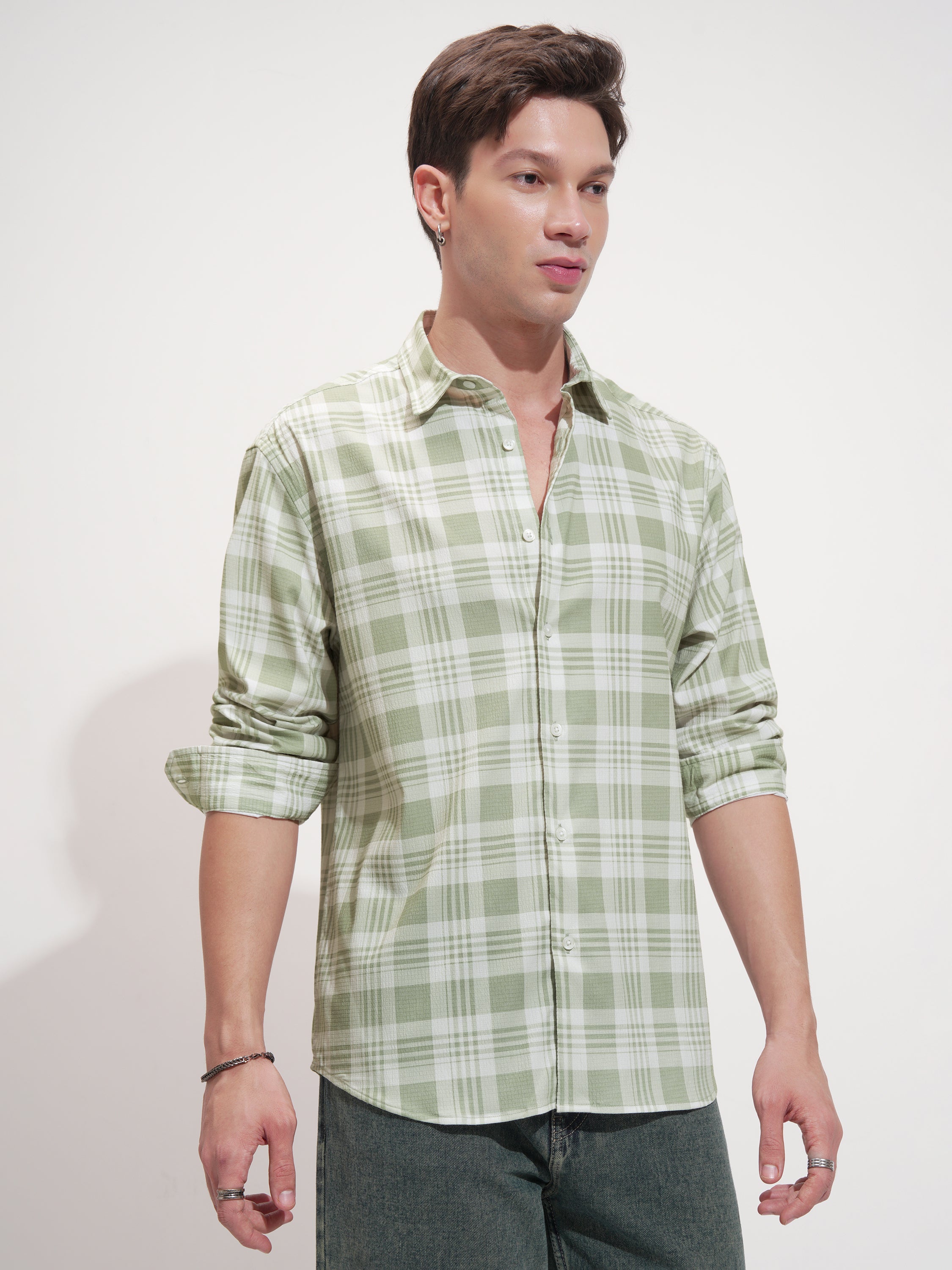 Highlander Men Olive Checked Relaxed Fit Casual Shirt - Olive - Image 6
