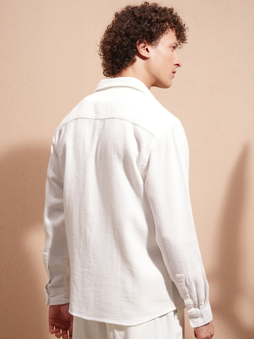 Highlander Men White Self Design Relaxed Fit Casual Shirt - White - Image 3