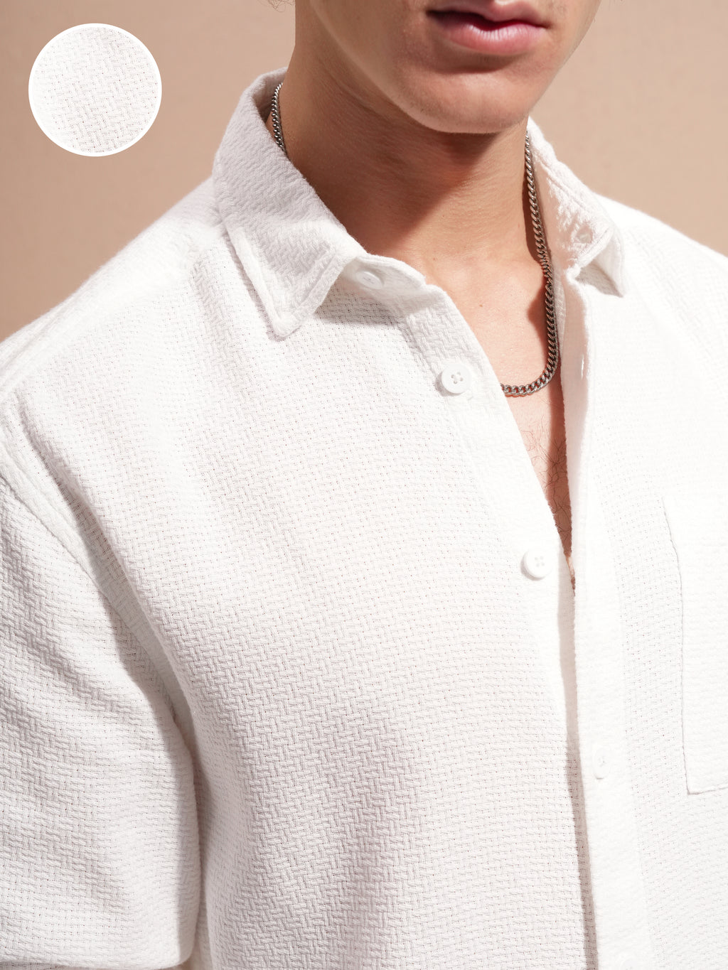 Highlander Men White Self Design Relaxed Fit Casual Shirt - White - Image 5