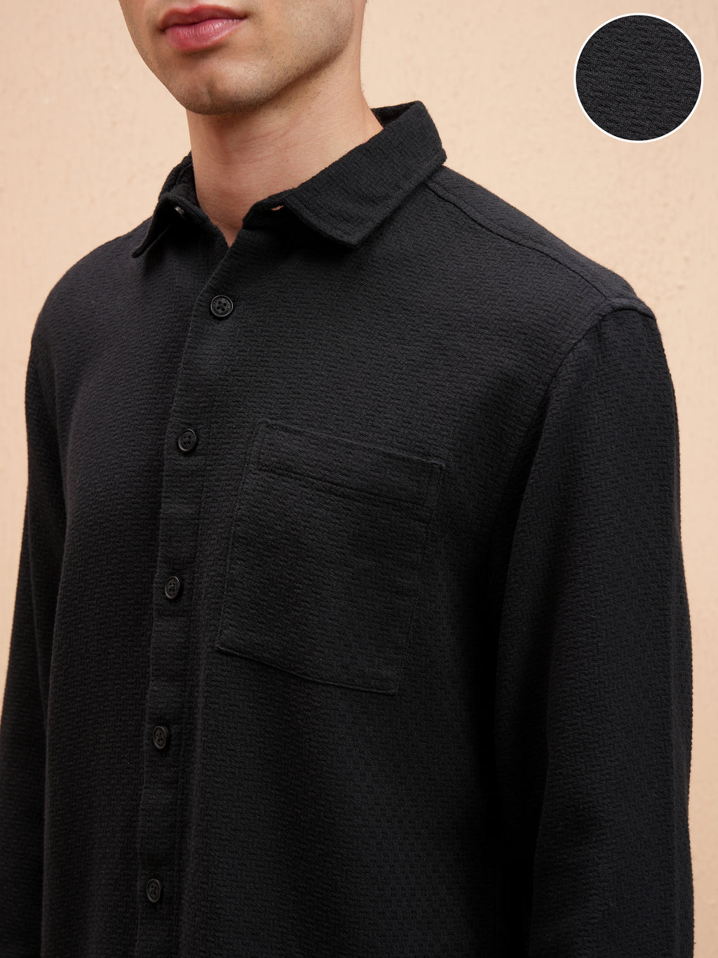 Highlander Men Black Self Design Relaxed Fit Casual Shirt - Black - Image 5