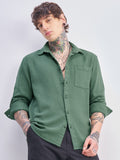 Highlander Men Green Self Design Relaxed Fit Casual Shirt - Green - Image 1