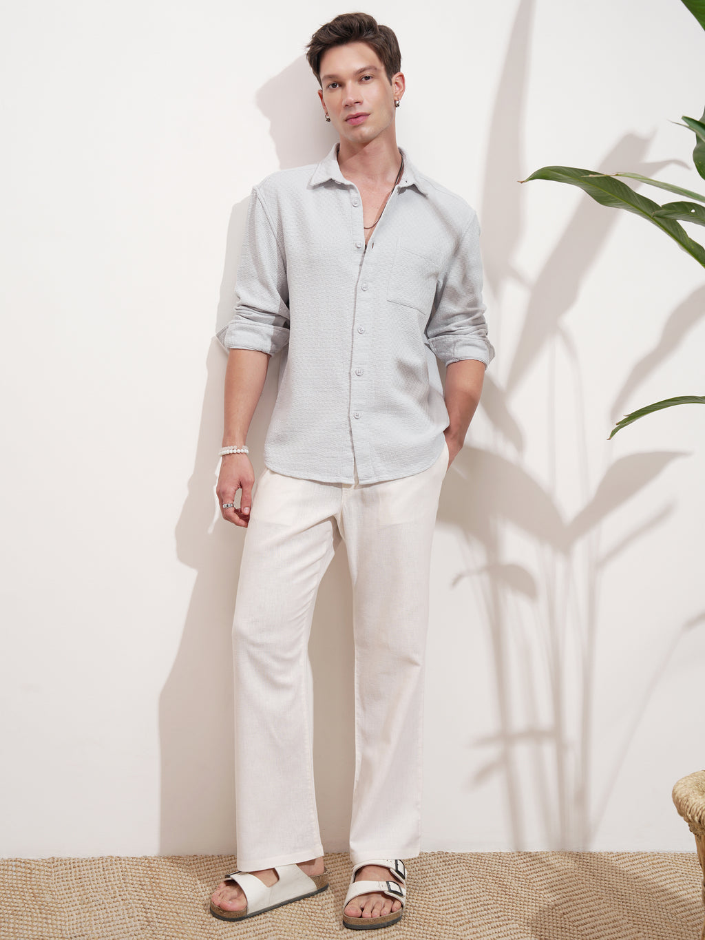 Highlander Men Grey Self Design Relaxed Fit Casual Shirt - Grey - Image 2