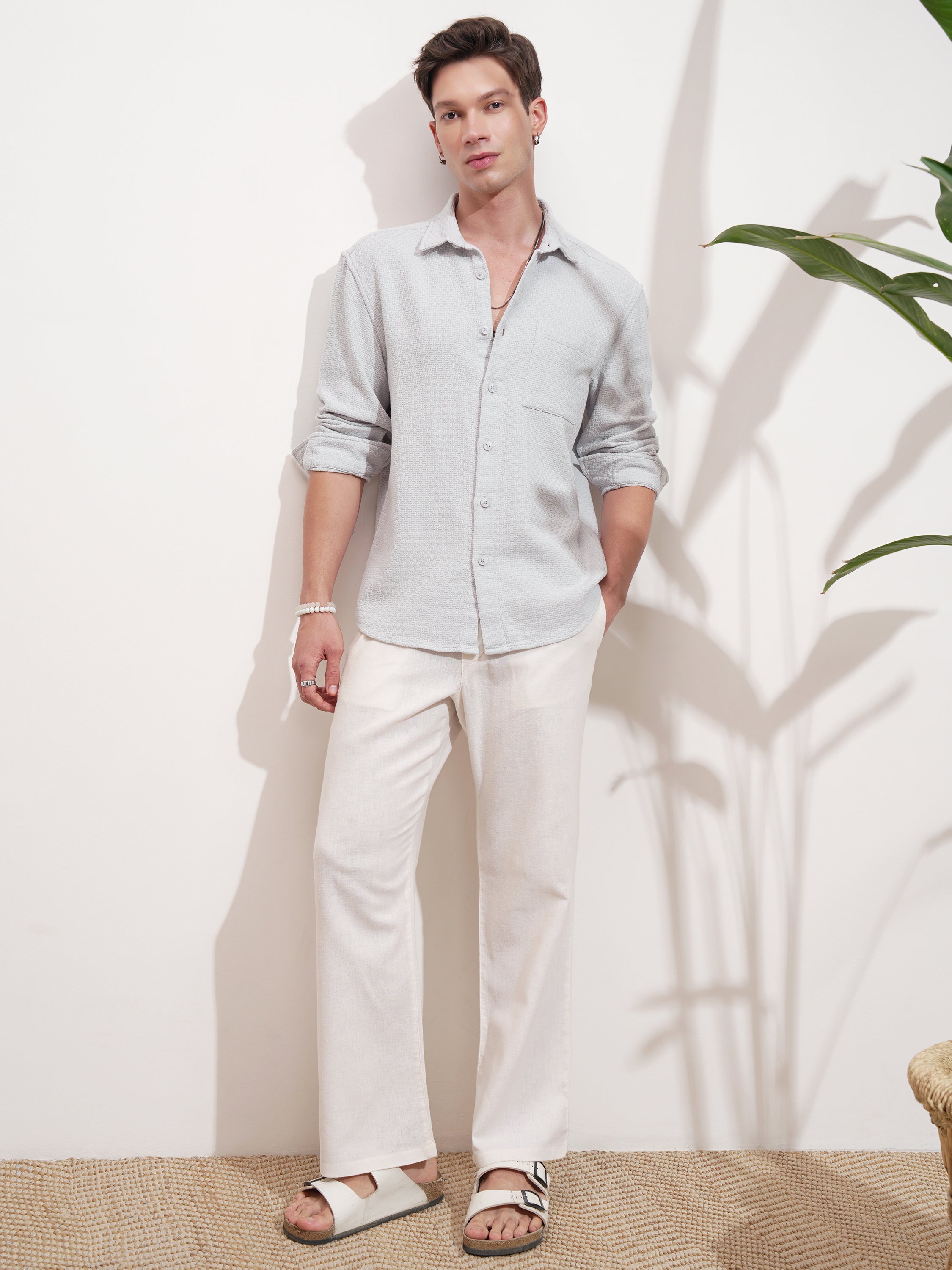 Highlander Men Grey Self Design Relaxed Fit Casual Shirt - Grey - Image 2