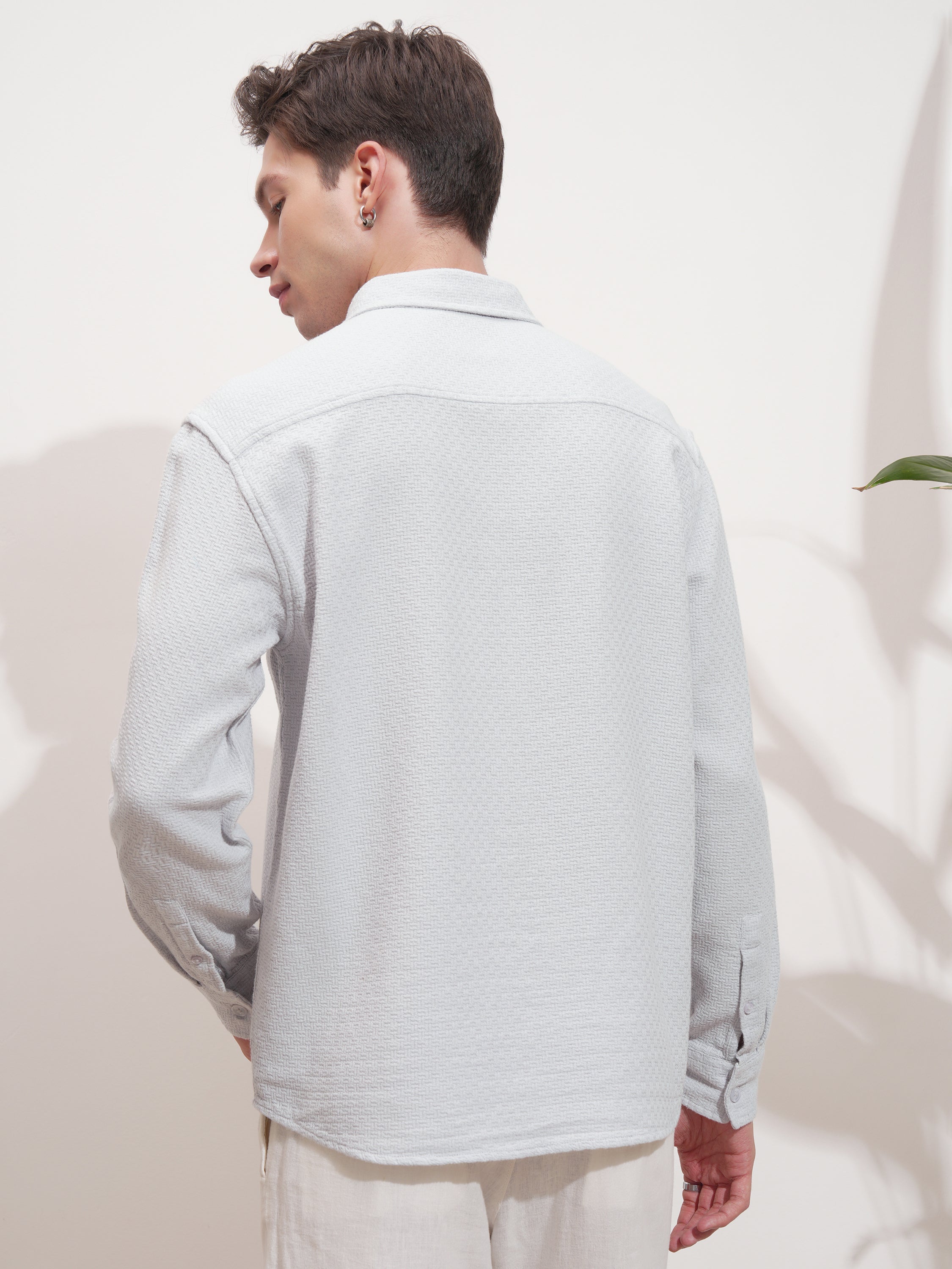 Highlander Men Grey Self Design Relaxed Fit Casual Shirt - Grey - Image 3