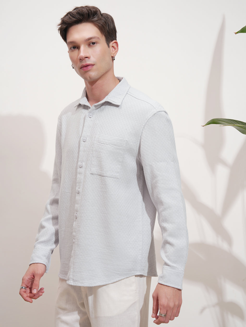 Highlander Men Grey Self Design Relaxed Fit Casual Shirt - Grey - Image 4