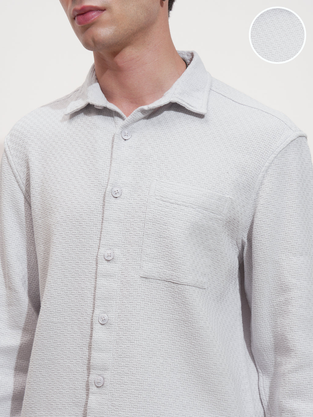 Highlander Men Grey Self Design Relaxed Fit Casual Shirt - Grey - Image 5