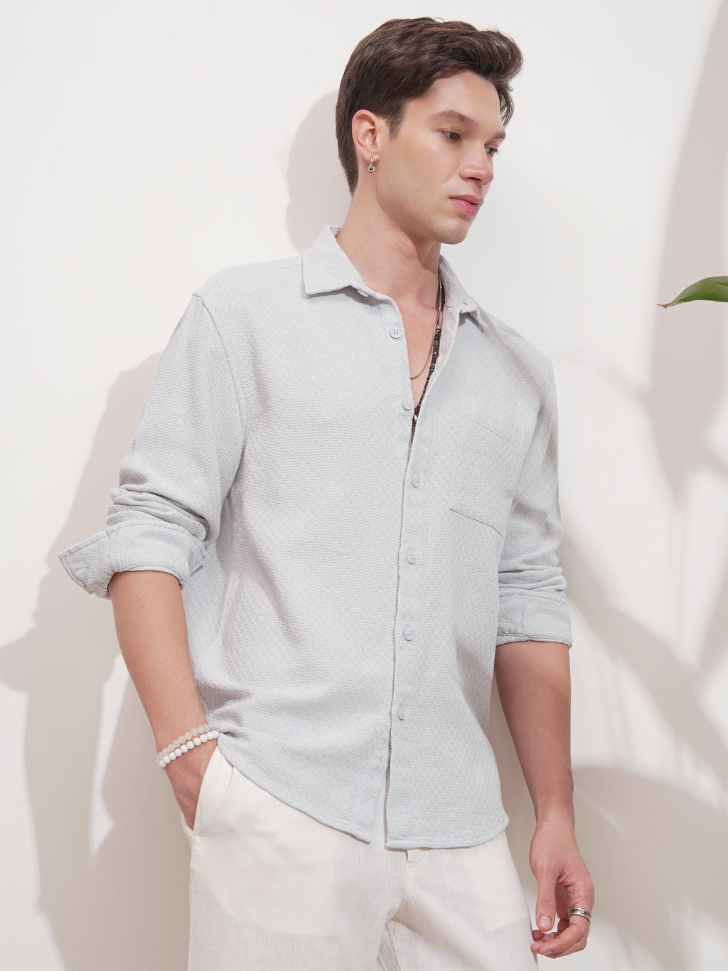 Highlander Men Grey Self Design Relaxed Fit Casual Shirt - Grey - Image 6