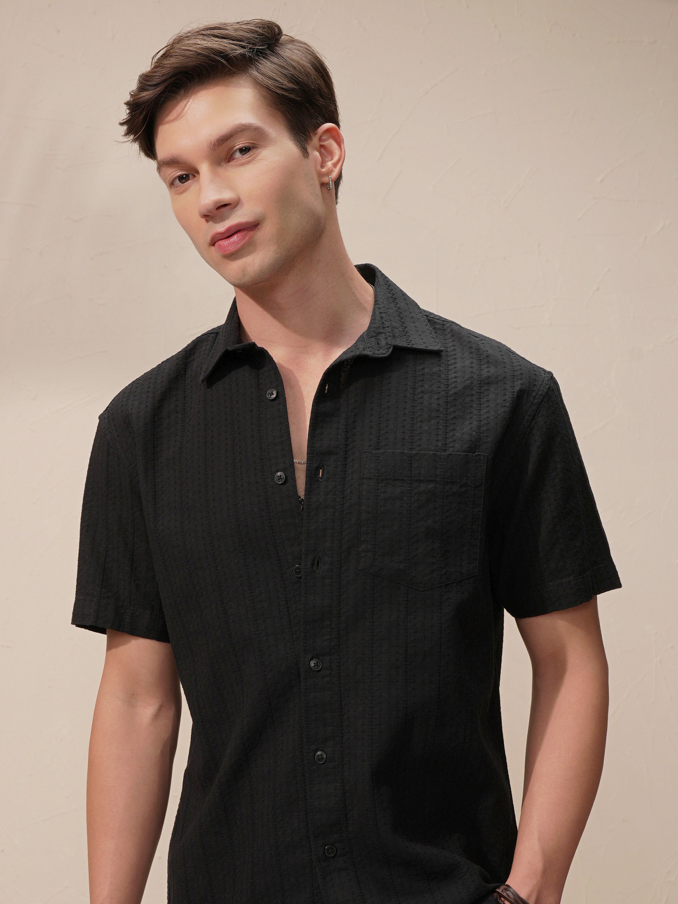 Highlander Men Black Striped Relaxed Fit Casual Shirt - Black - Image 1