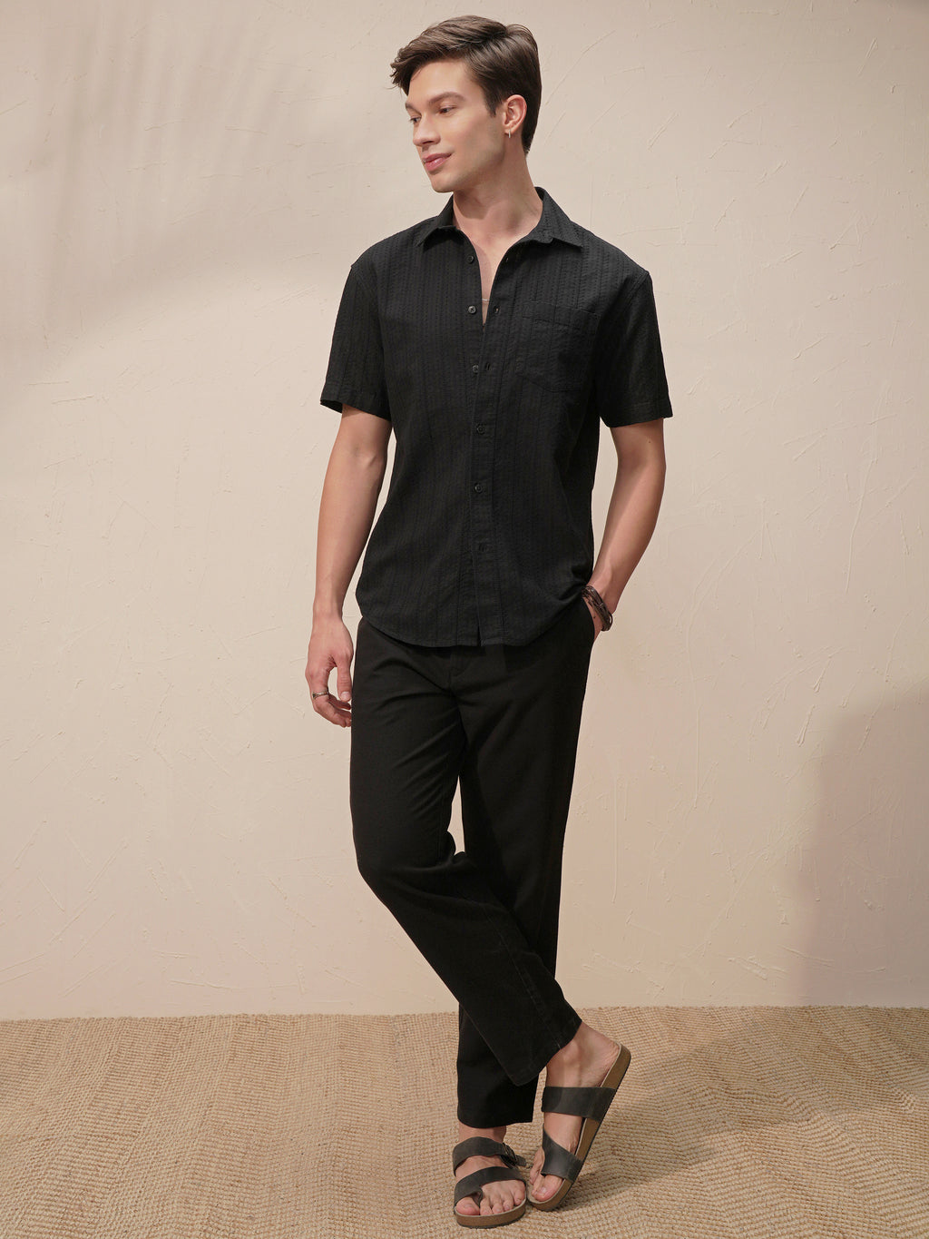 Highlander Men Black Striped Relaxed Fit Casual Shirt - Black - Image 2
