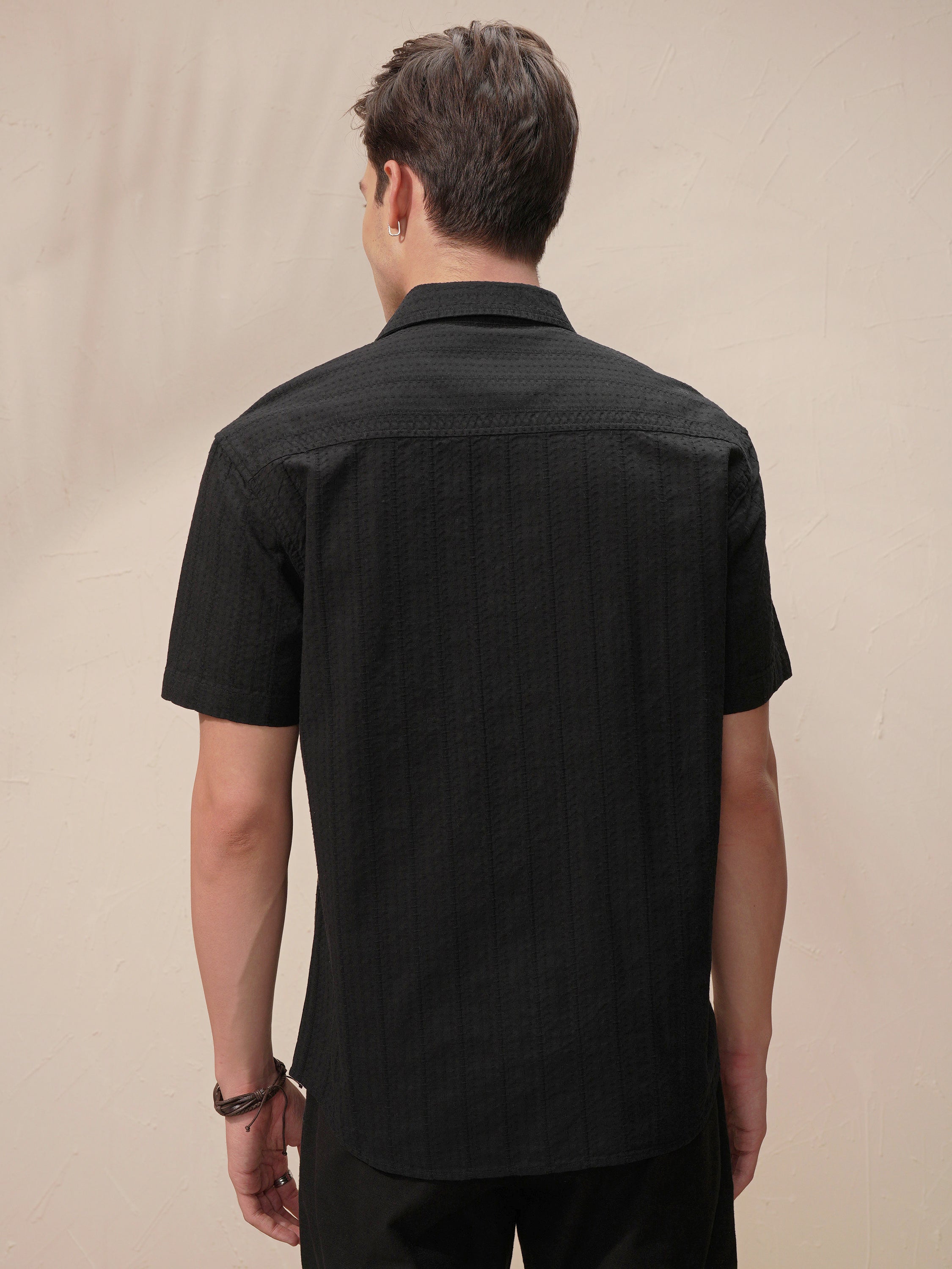 Highlander Men Black Striped Relaxed Fit Casual Shirt - Black - Image 3