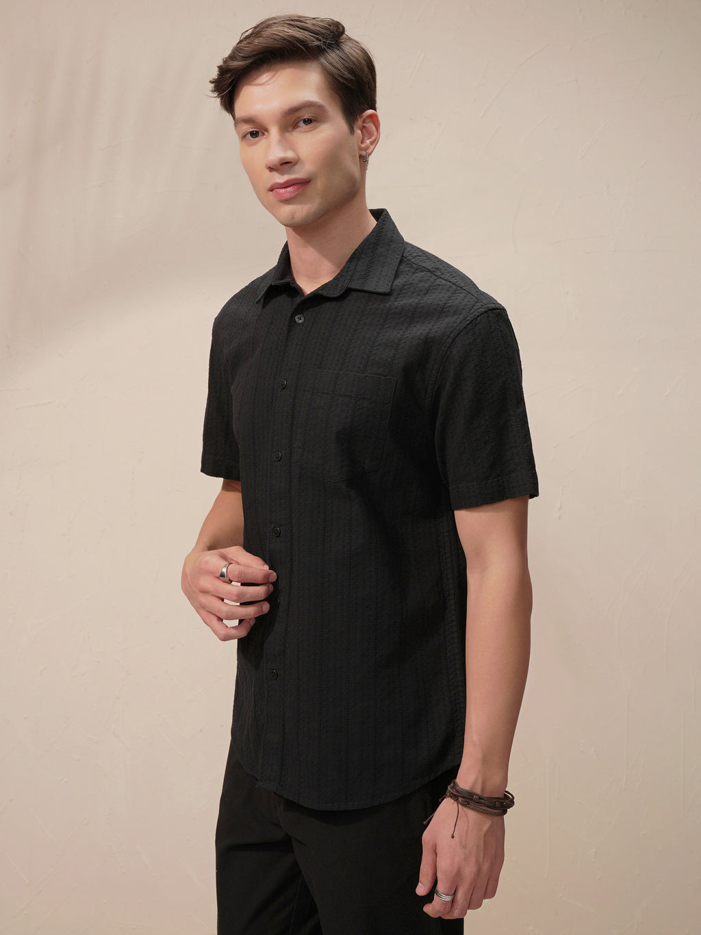 Highlander Men Black Striped Relaxed Fit Casual Shirt - Black - Image 4