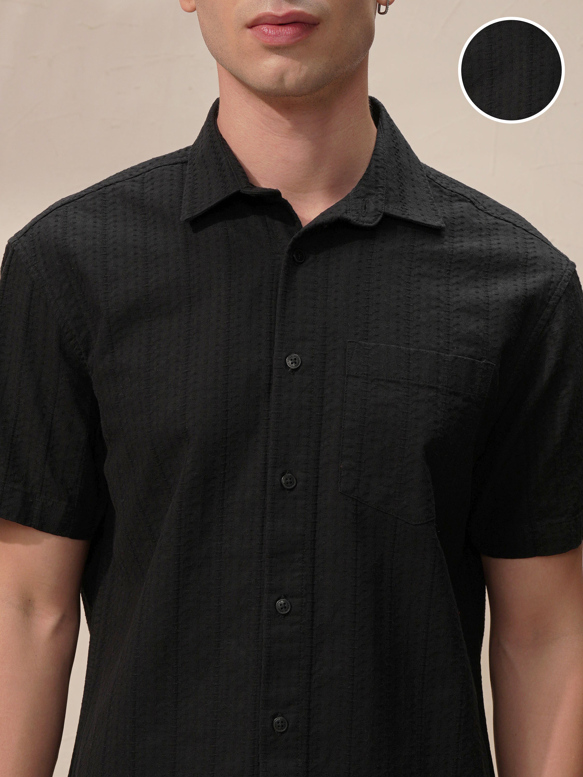 Highlander Men Black Striped Relaxed Fit Casual Shirt - Black - Image 5