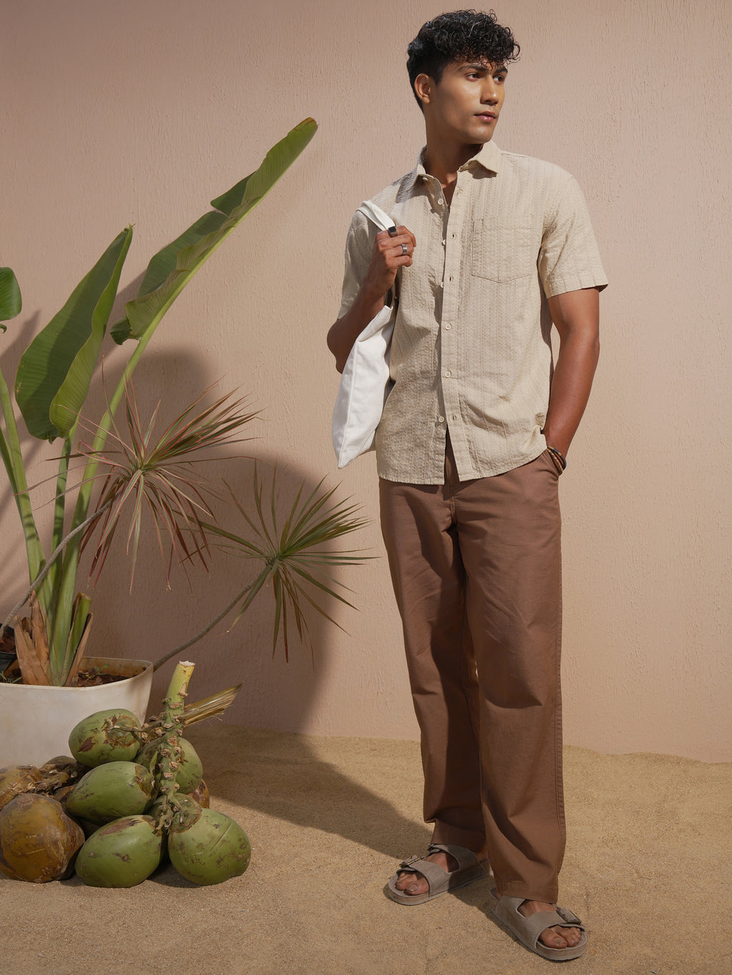 Highlander Men Beige Self Design Relaxed Fit Casual Shirt - Beige - Image 2