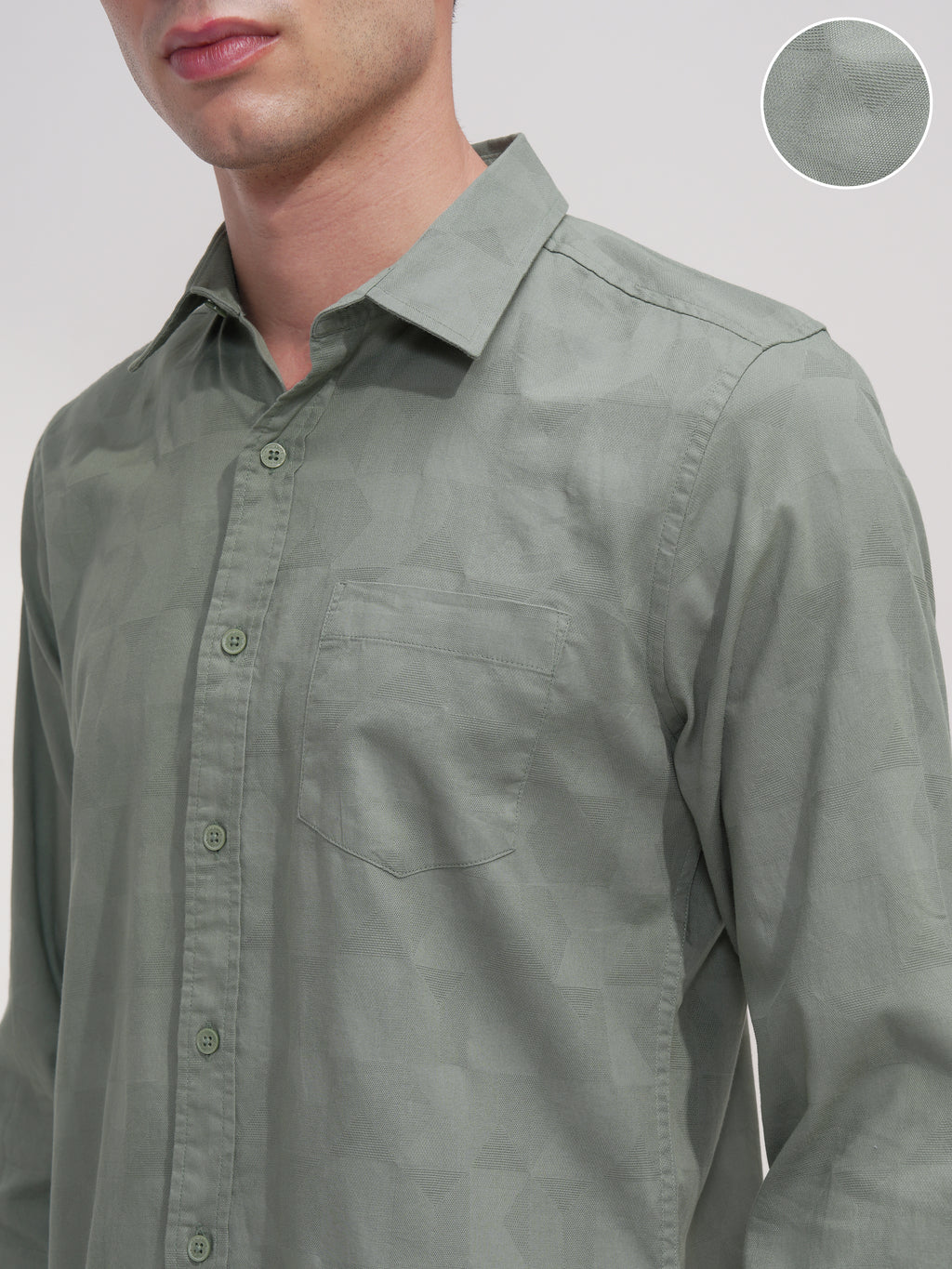 Highlander Men Green Self Design Slim Fit Casual Shirt - Green - Image 5