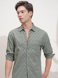 Highlander Men Green Self Design Relaxed Fit Casual Shirt - Green - Image 1