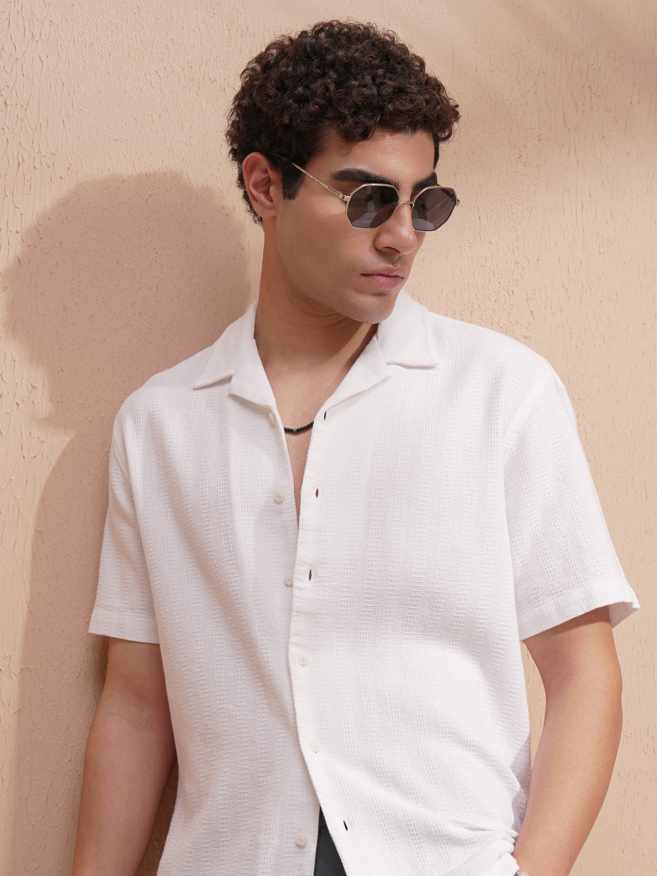 Highlander Men White Self Design Relaxed Fit Casual Shirt - White - Image 1