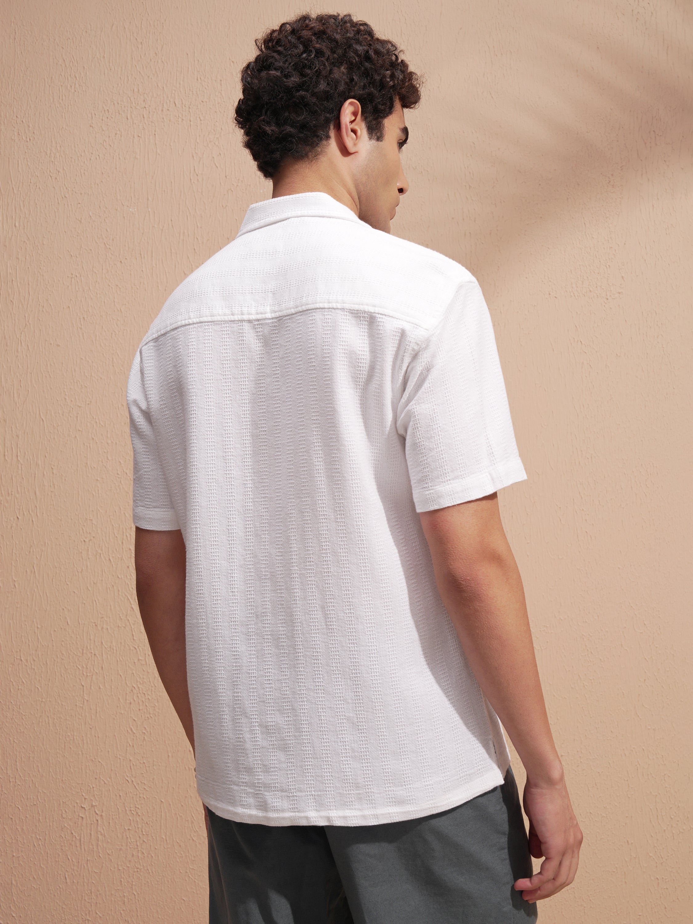Highlander Men White Self Design Relaxed Fit Casual Shirt - White - Image 3