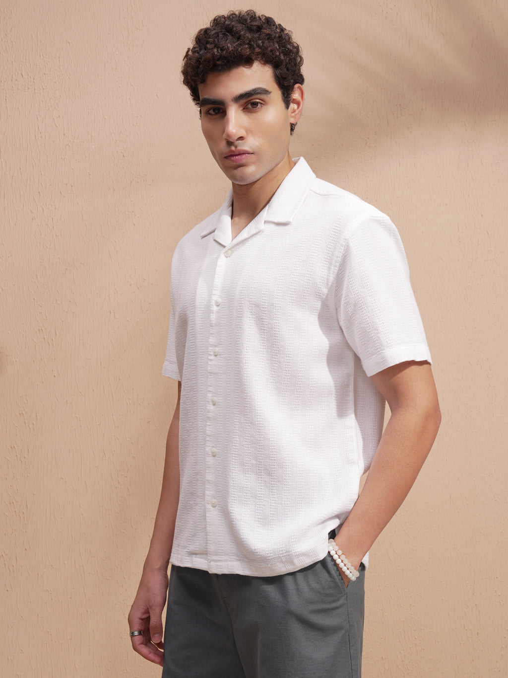 Highlander Men White Self Design Relaxed Fit Casual Shirt - White - Image 4