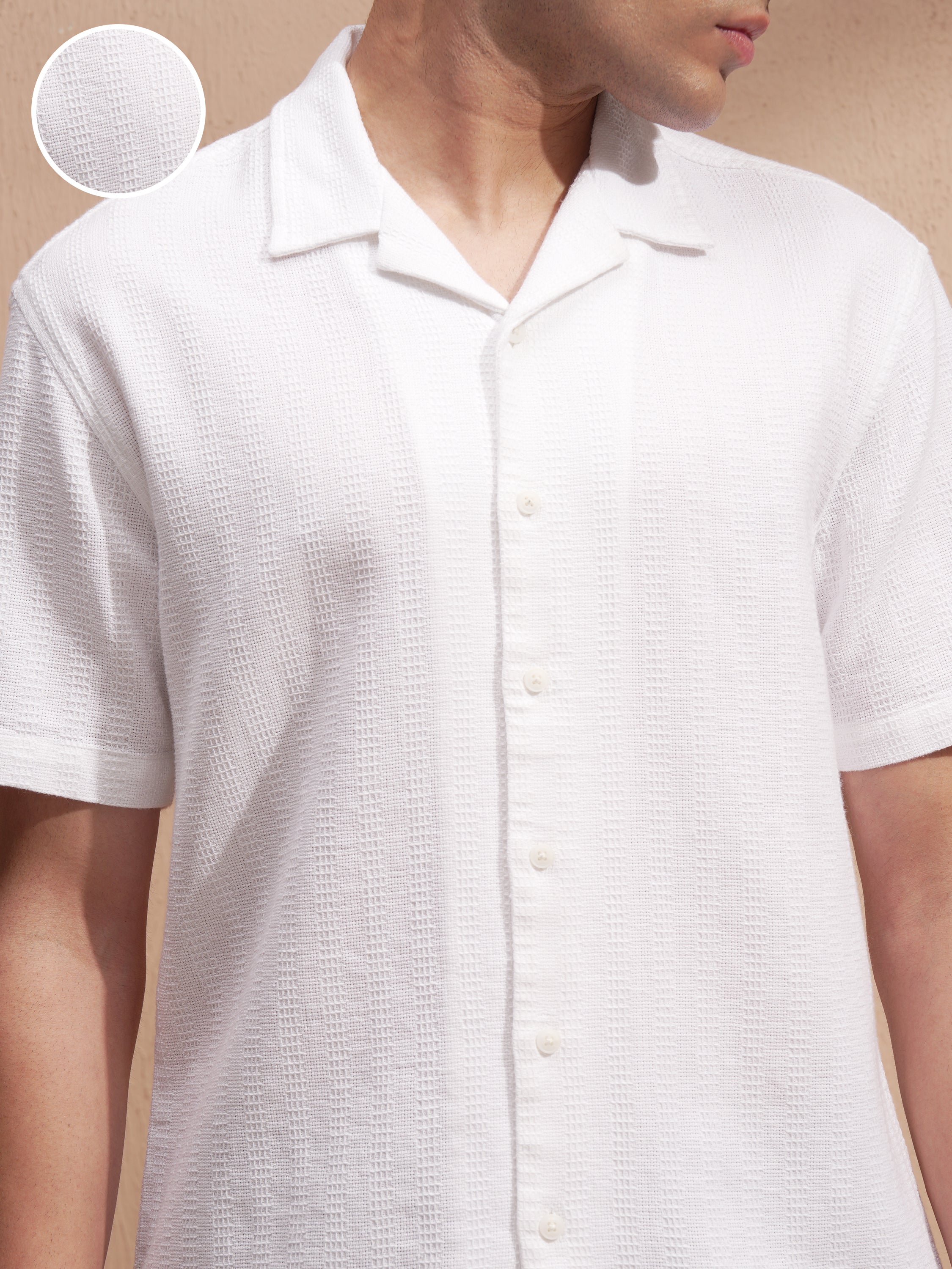 Highlander Men White Self Design Relaxed Fit Casual Shirt - White - Image 5