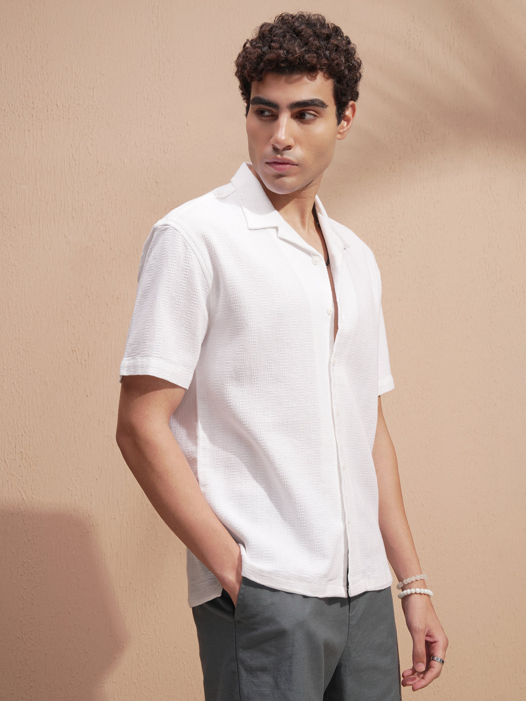 Highlander Men White Self Design Relaxed Fit Casual Shirt - White - Image 6