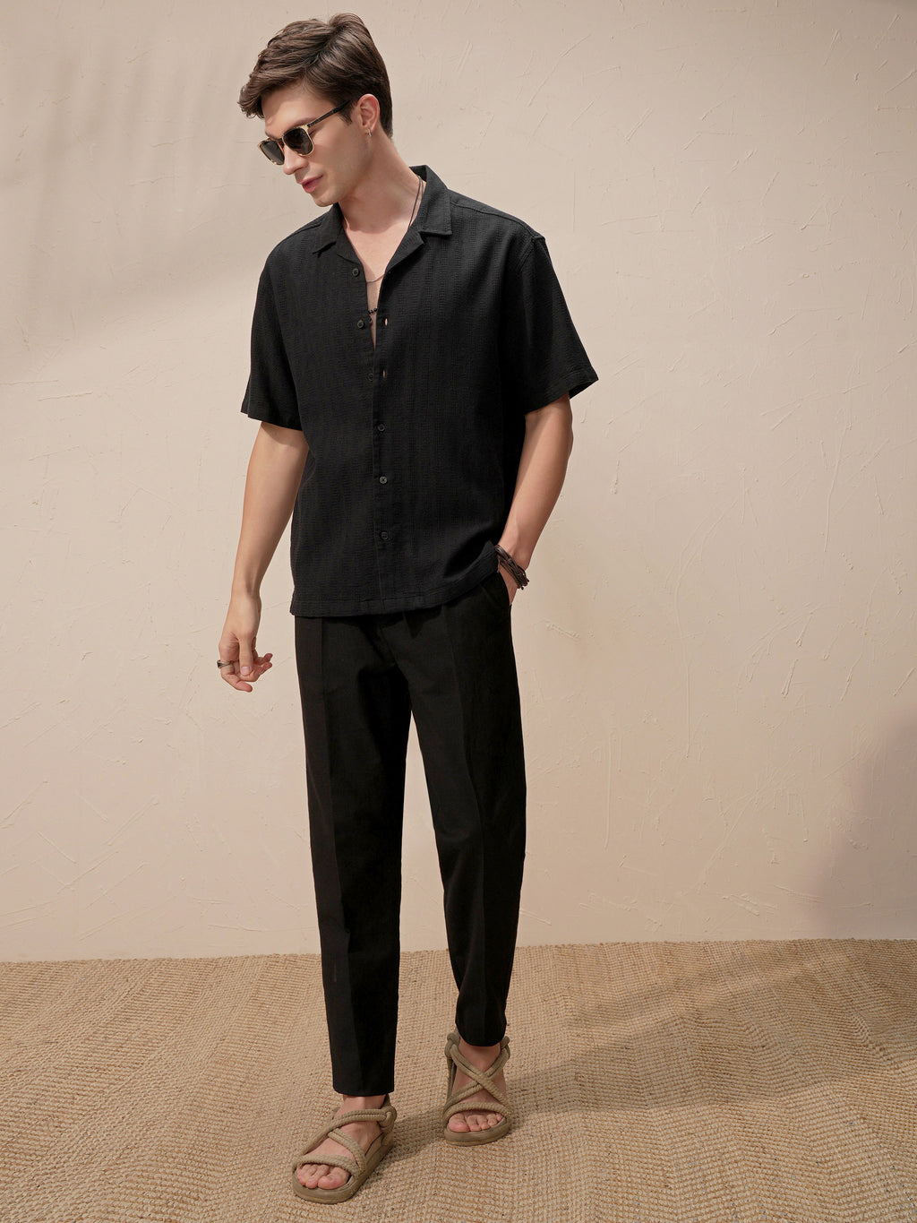 Highlander Men Black Self Design Relaxed Fit Casual Shirt - Black - Image 2