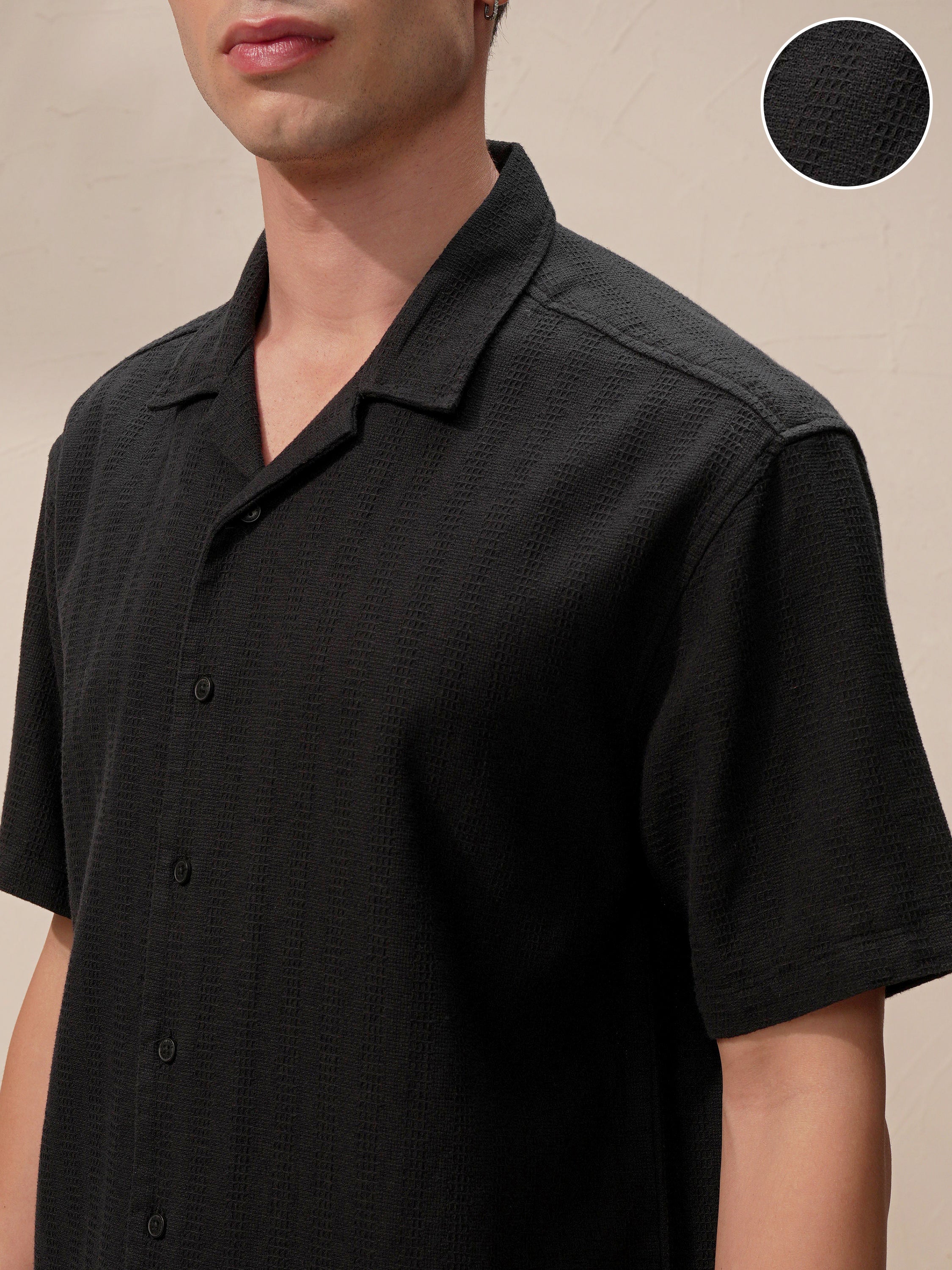 Highlander Men Black Self Design Relaxed Fit Casual Shirt - Black - Image 5