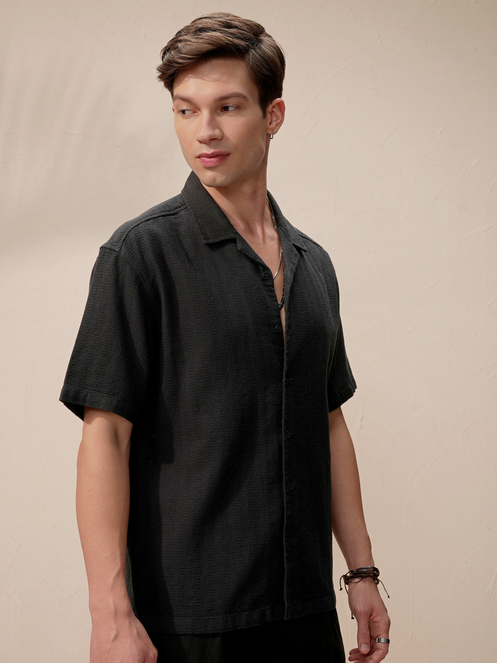 Highlander Men Black Self Design Relaxed Fit Casual Shirt - Black - Image 6