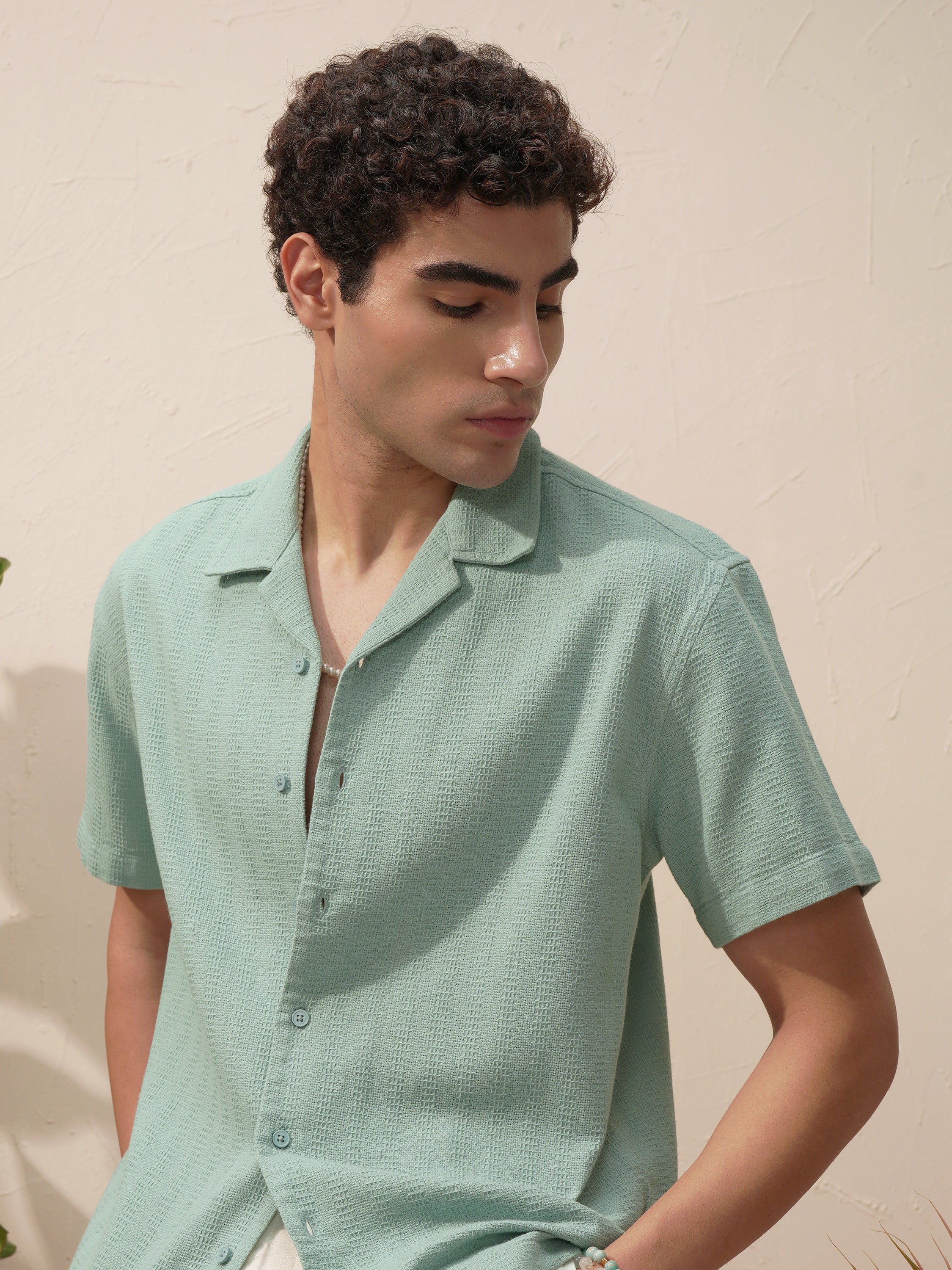 Highlander Men Blue Self Design Relaxed Fit Casual Shirt - Blue - Image 1