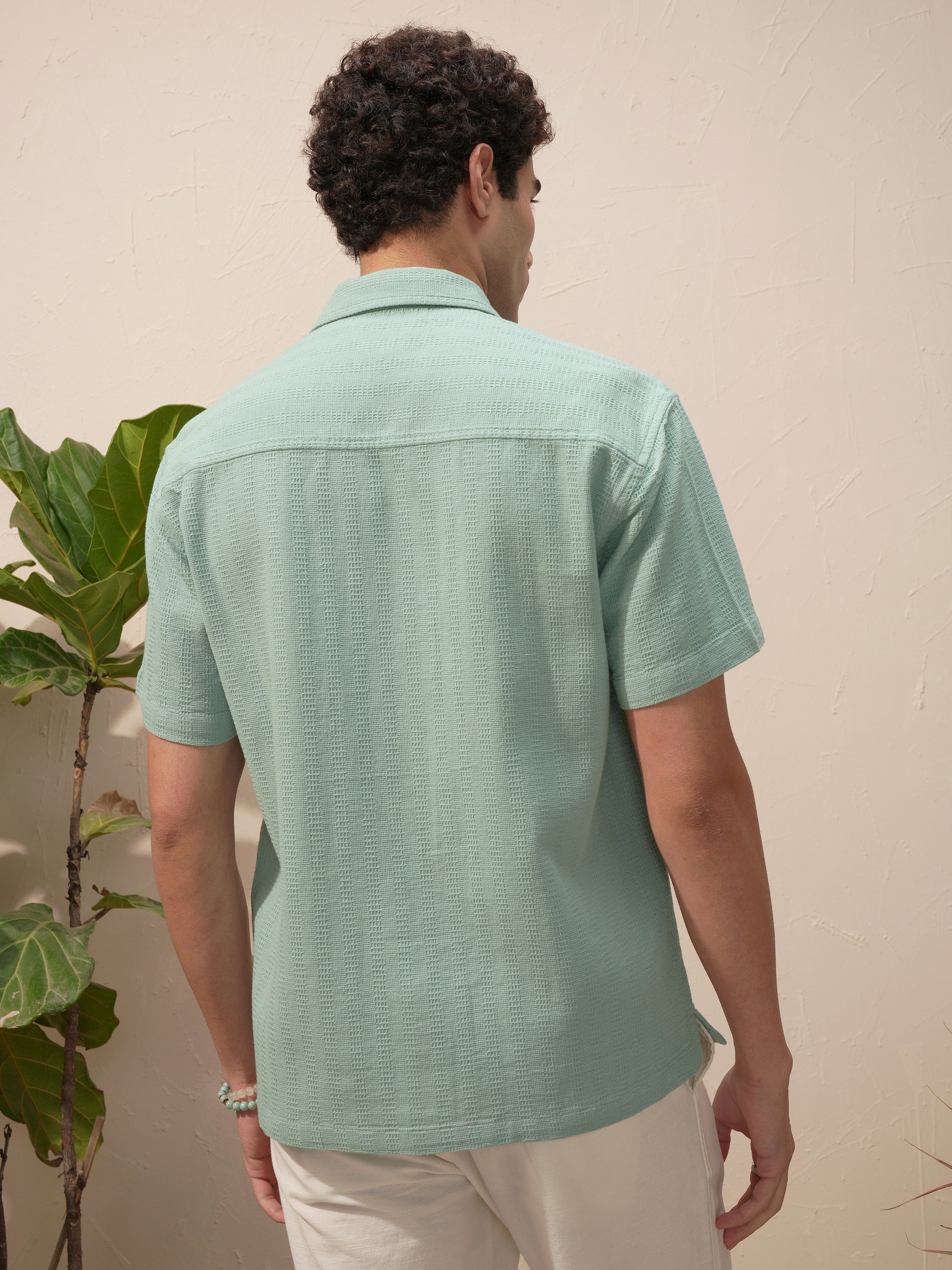 Highlander Men Blue Self Design Relaxed Fit Casual Shirt - Blue - Image 3