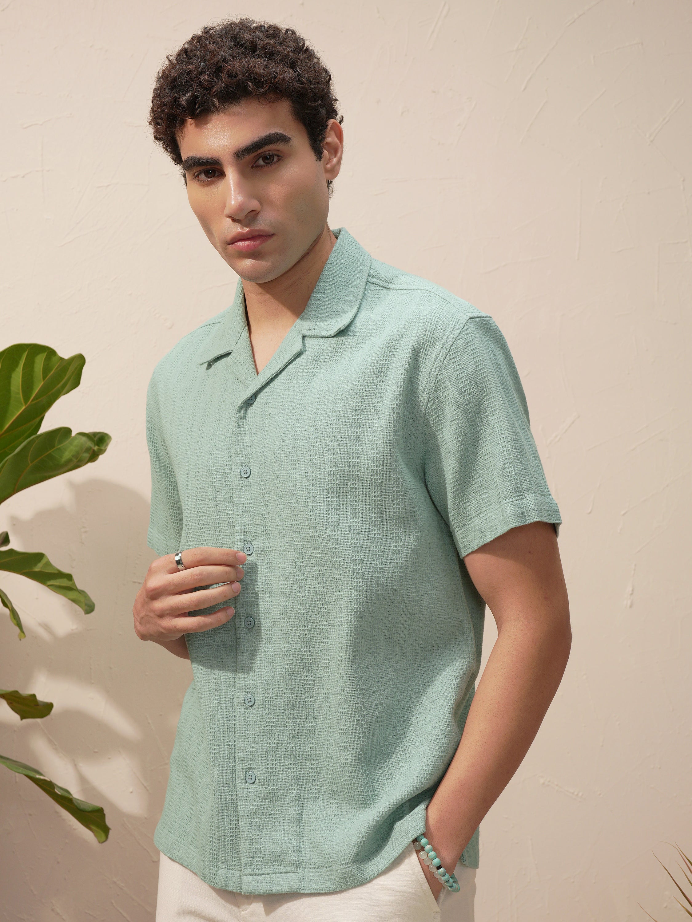 Highlander Men Blue Self Design Relaxed Fit Casual Shirt - Blue - Image 4