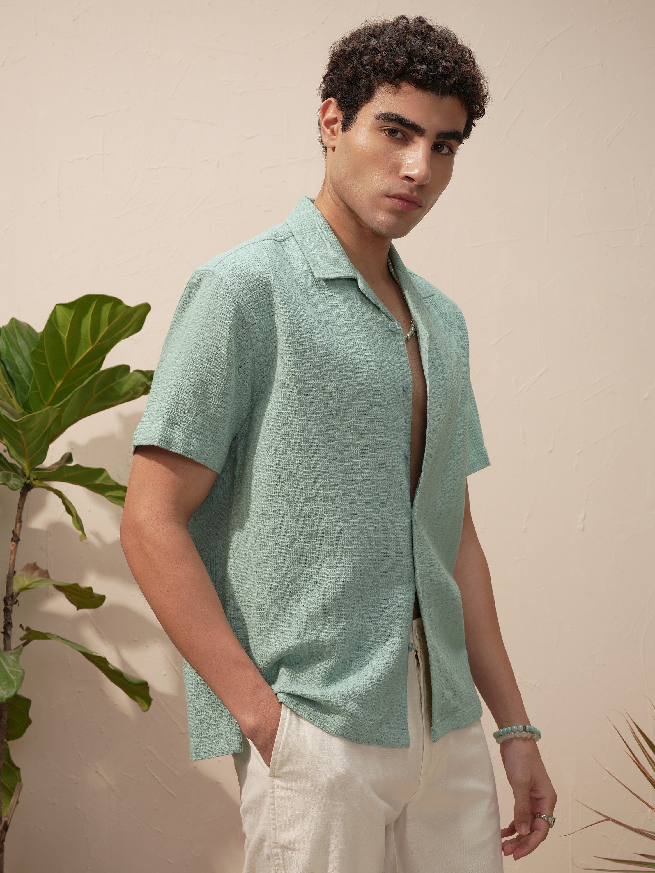 Highlander Men Blue Self Design Relaxed Fit Casual Shirt - Blue - Image 6