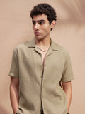 Highlander Men Khaki Self Design Relaxed Fit Casual Shirt - Khaki - Image 1