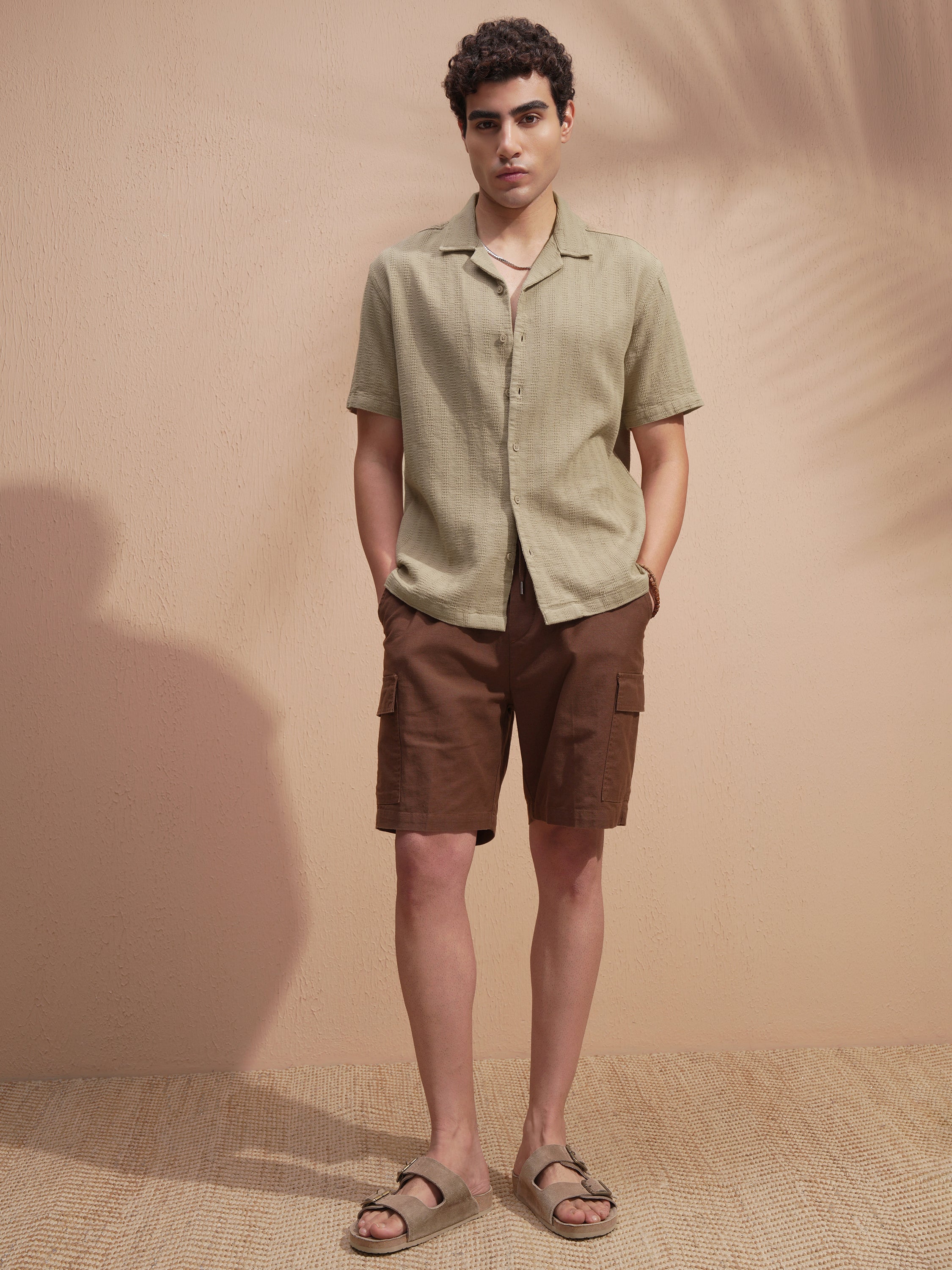 Highlander Men Khaki Self Design Relaxed Fit Casual Shirt - Khaki - Image 2