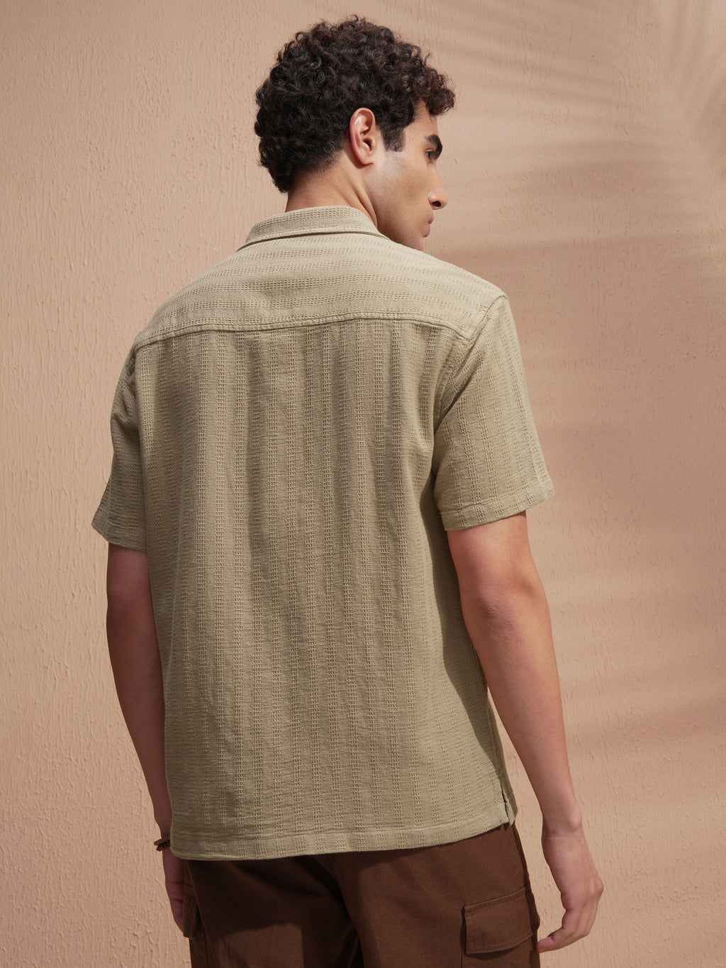 Highlander Men Khaki Self Design Relaxed Fit Casual Shirt - Khaki - Image 3