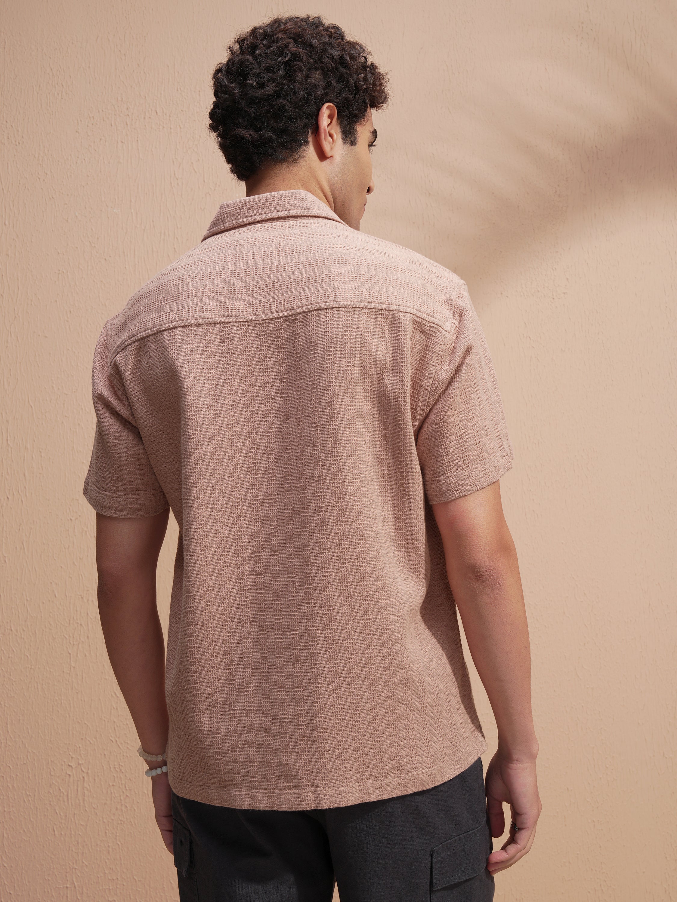 Highlander Men Copper Self Design Relaxed Fit Casual Shirt - Copper - Image 3