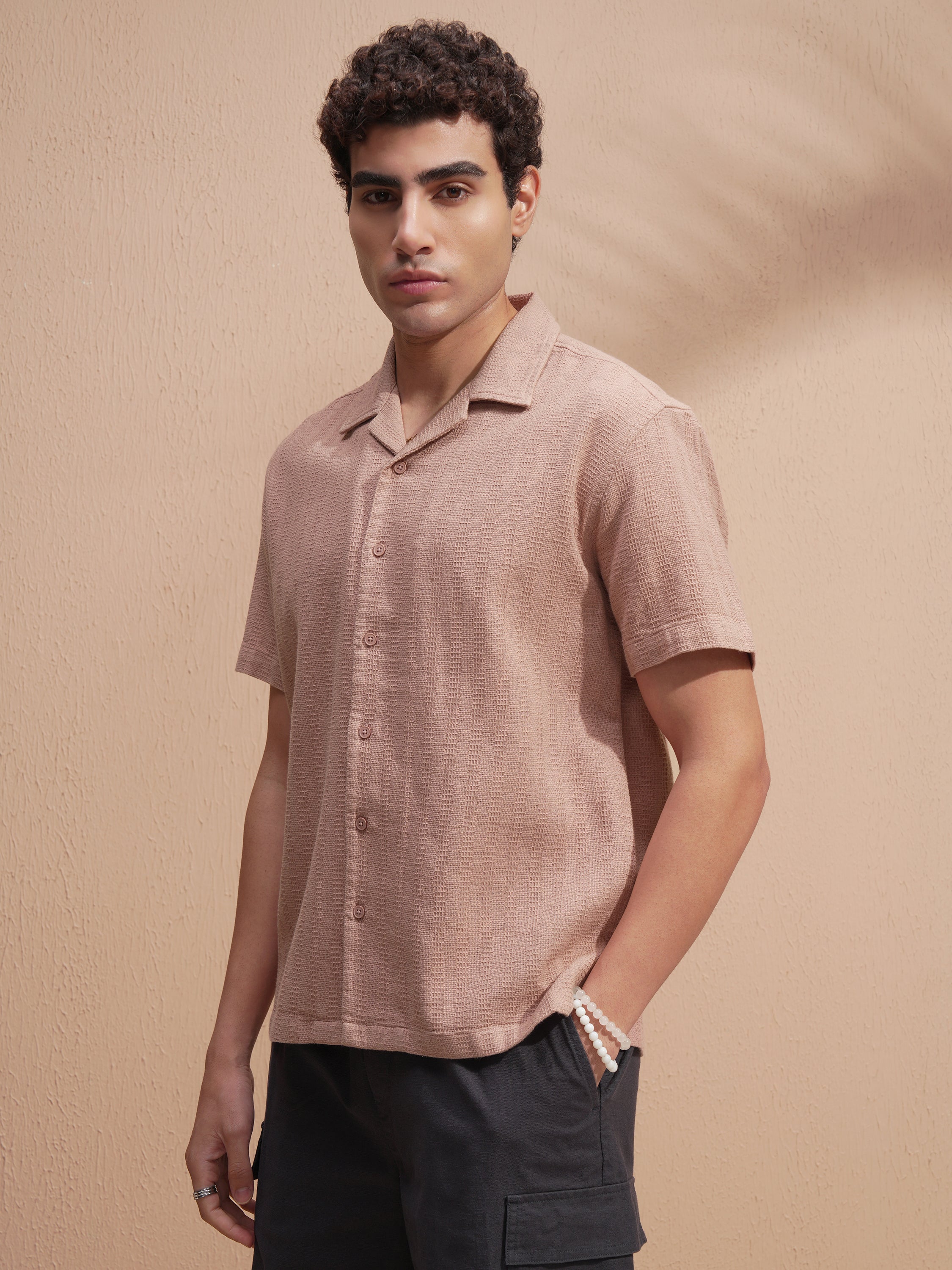 Highlander Men Copper Self Design Relaxed Fit Casual Shirt - Copper - Image 4