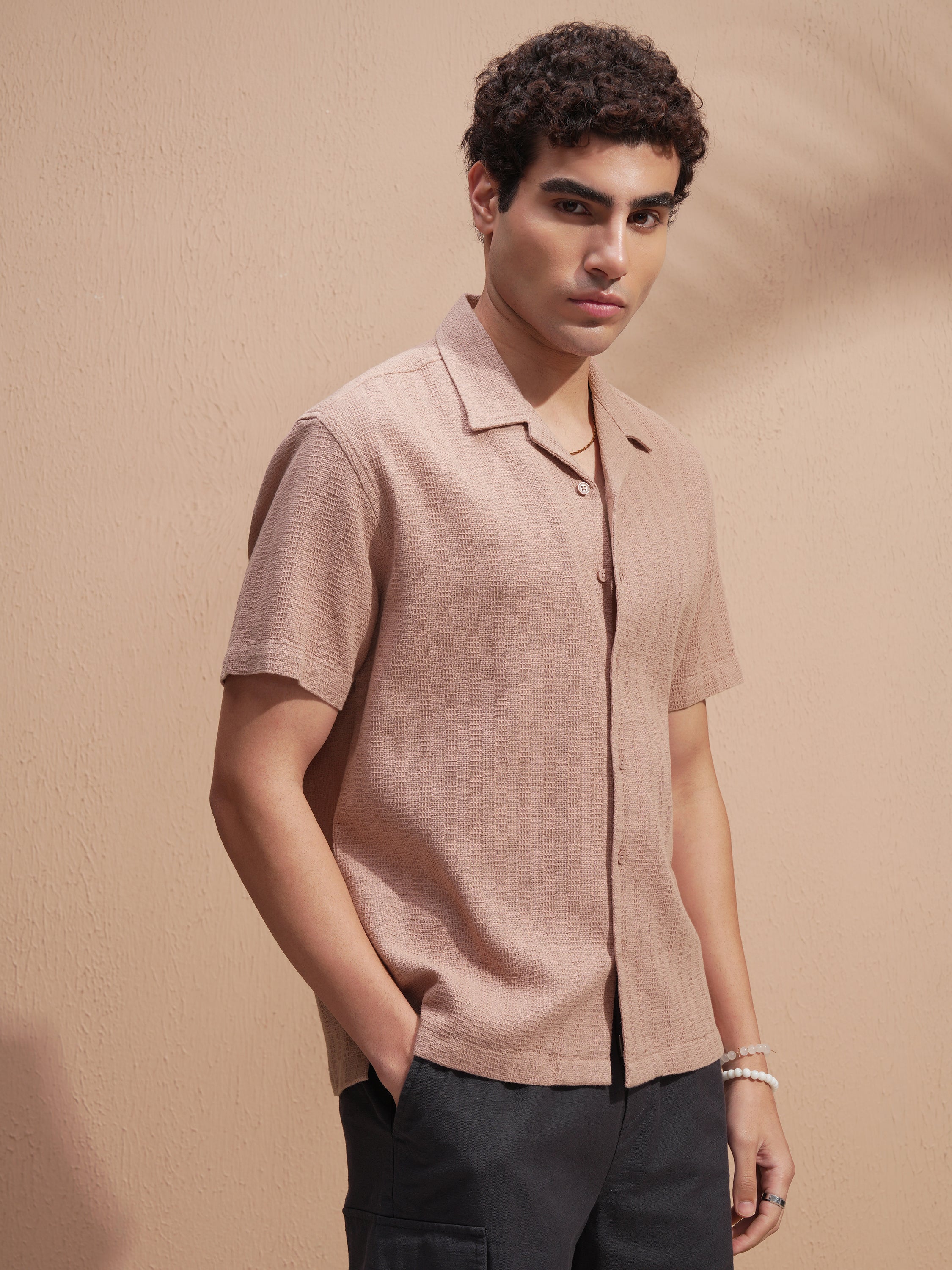 Highlander Men Copper Self Design Relaxed Fit Casual Shirt - Copper - Image 6