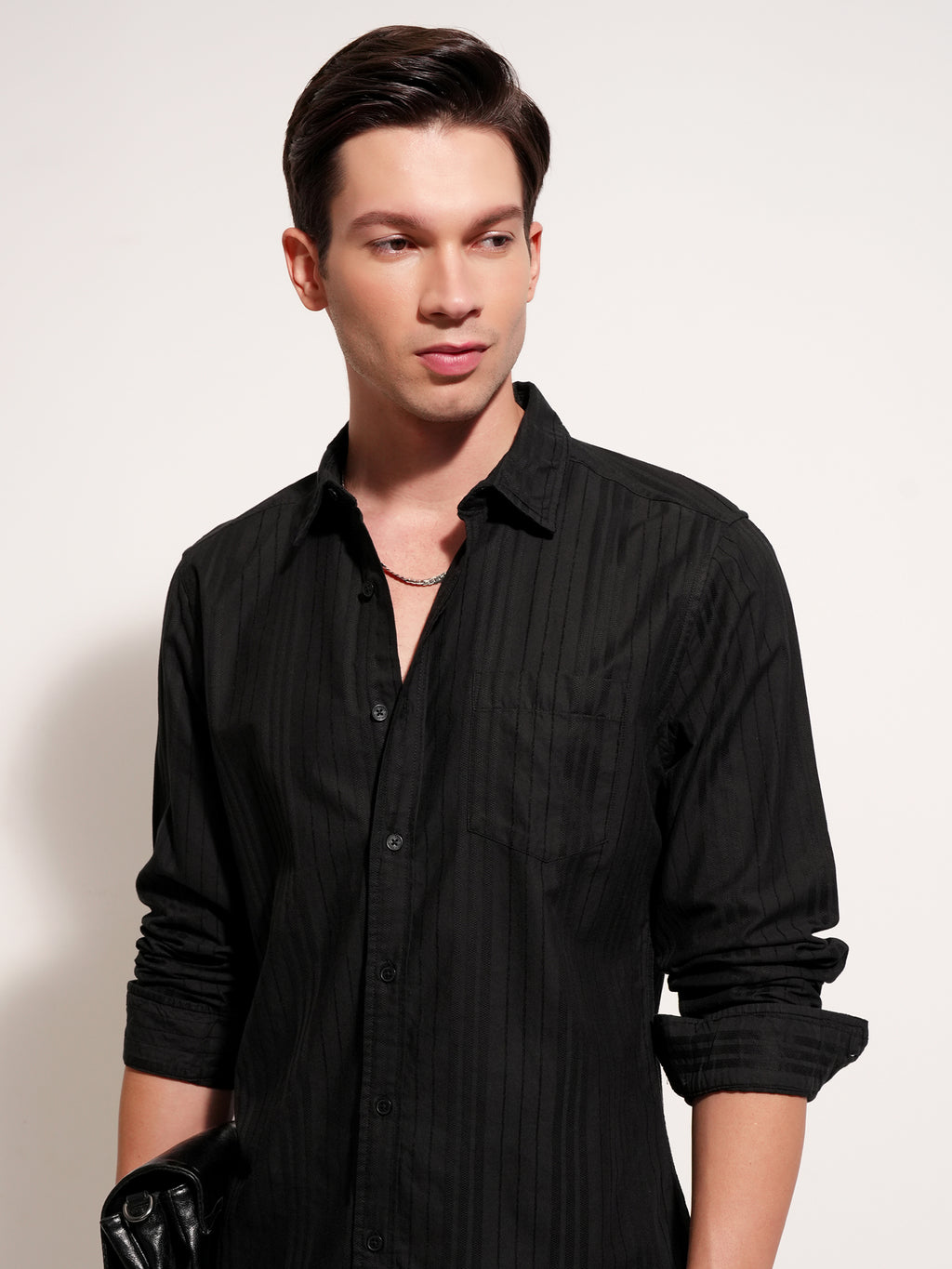 Highlander Men Black Striped Slim Fit Casual Shirt - Black - Image 1