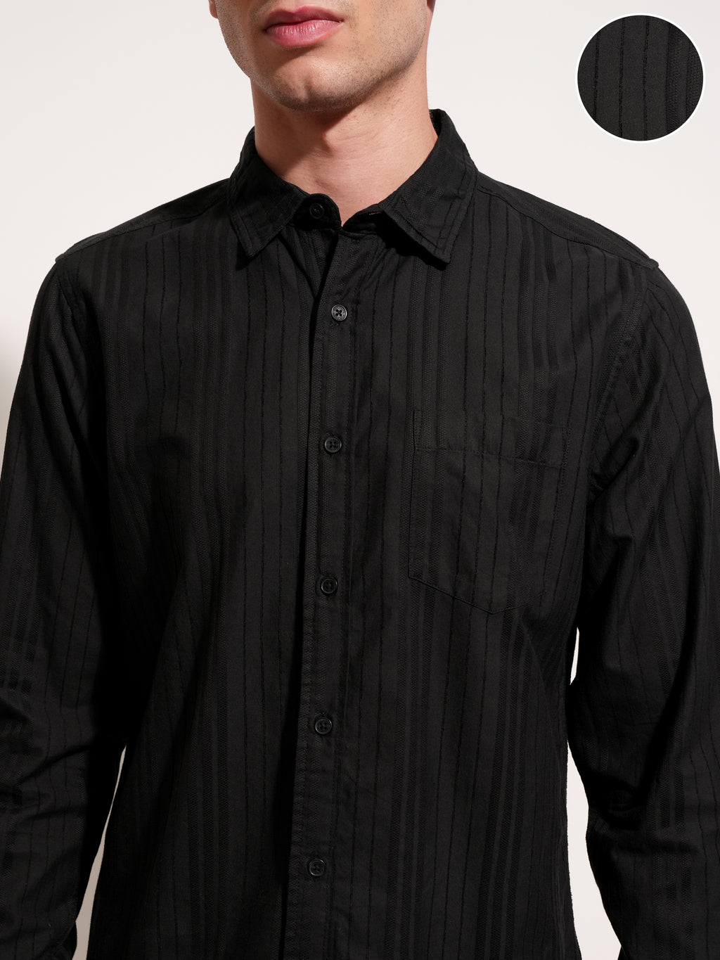 Highlander Men Black Striped Slim Fit Casual Shirt - Black - Image 5
