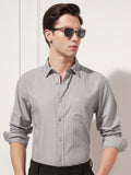Highlander Men Grey Striped Slim Fit Casual Shirt - Grey - Image 1