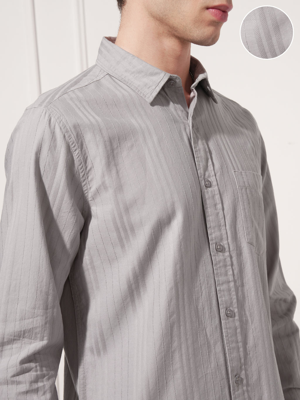 Highlander Men Grey Striped Slim Fit Casual Shirt - Grey - Image 5