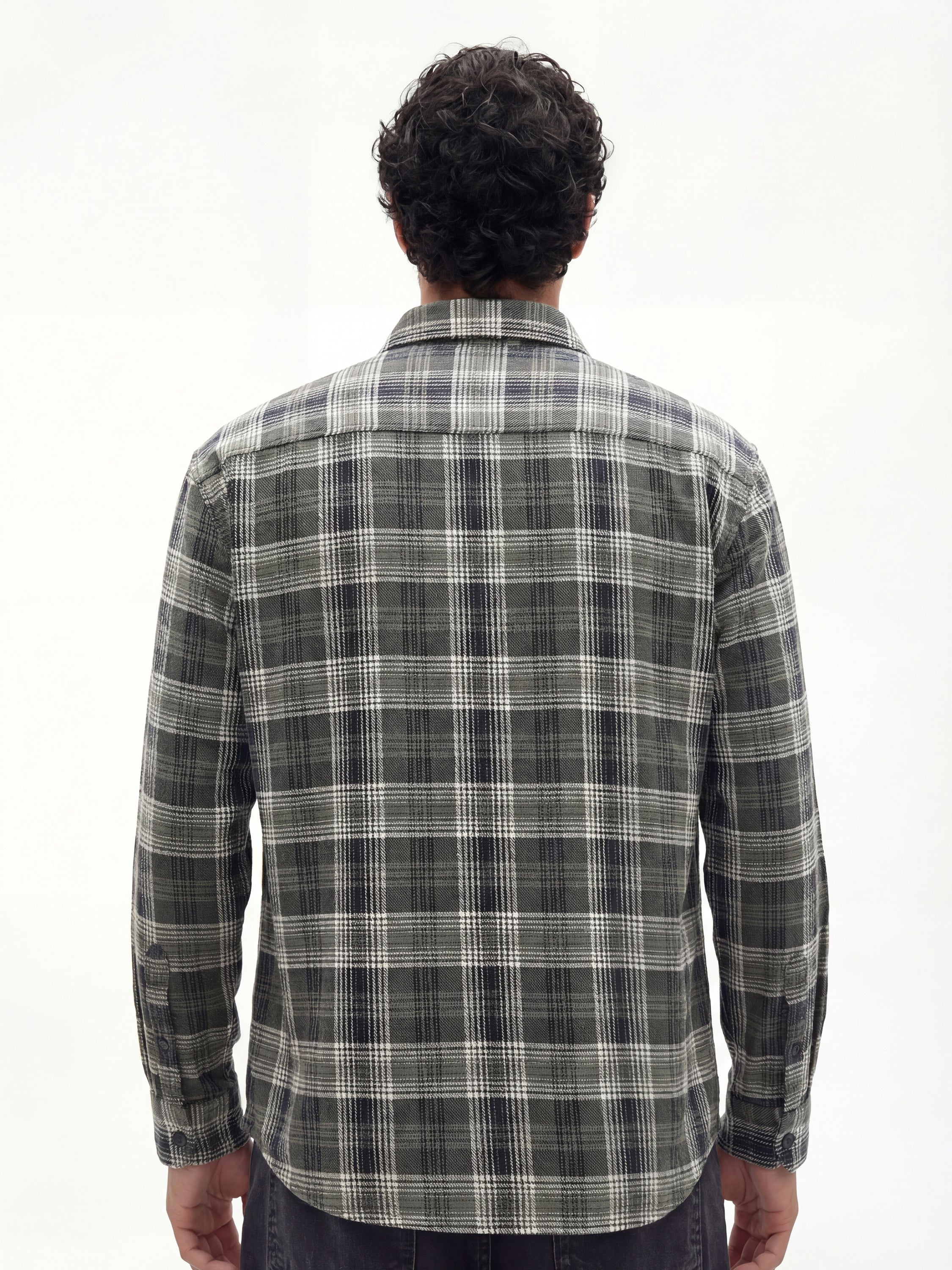 Highlander Men Grey Checked Relaxed Fit Casual Shirt - Grey - Image 3