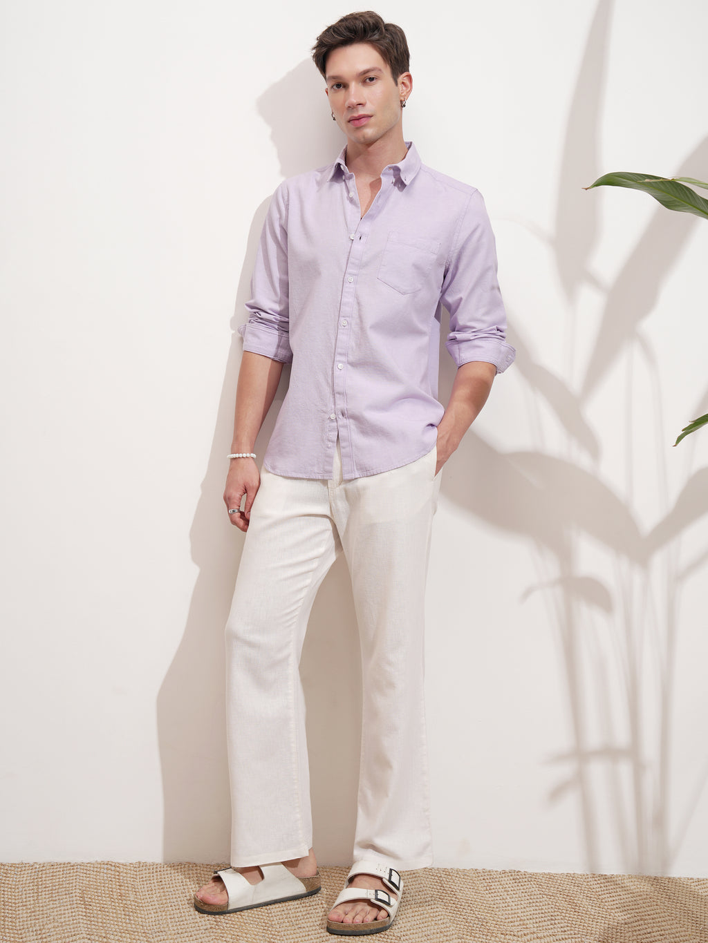 Highlander Men Lavender Self Design Slim Fit Casual Shirt - Lavender - Image 2
