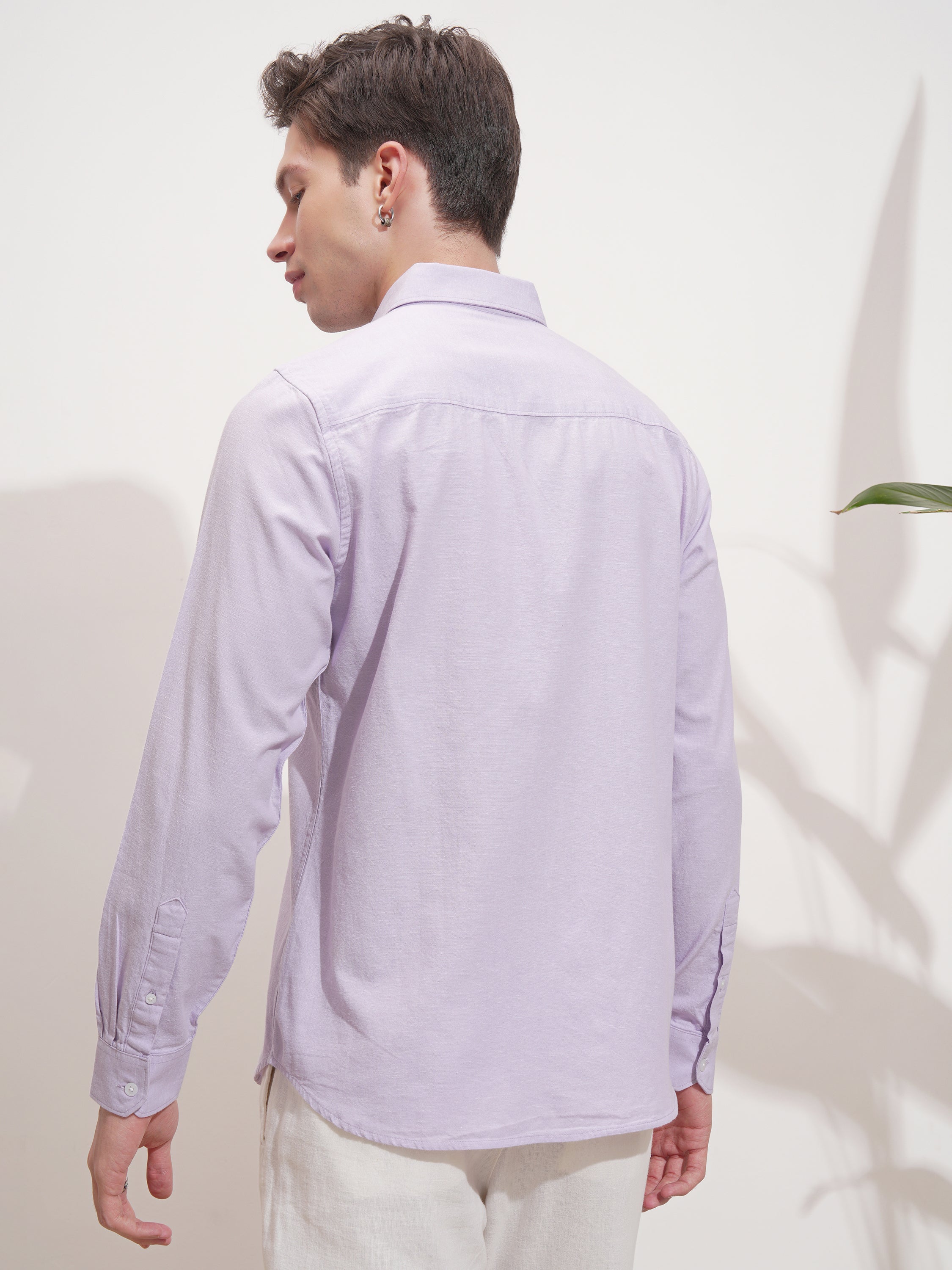 Highlander Men Lavender Self Design Slim Fit Casual Shirt - Lavender - Image 3